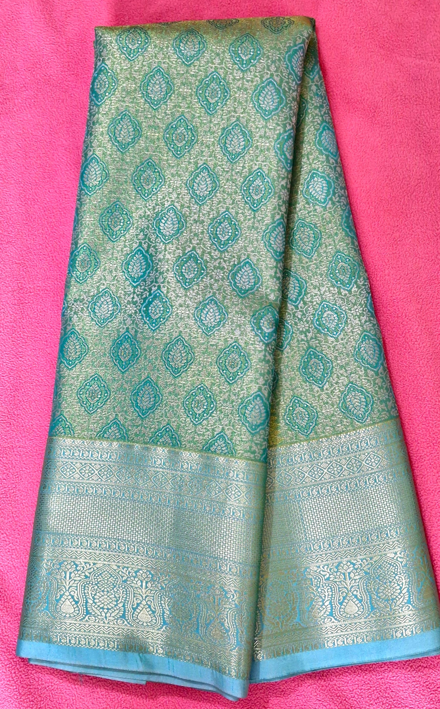 TURQUOISE GREEN SILK SAREE