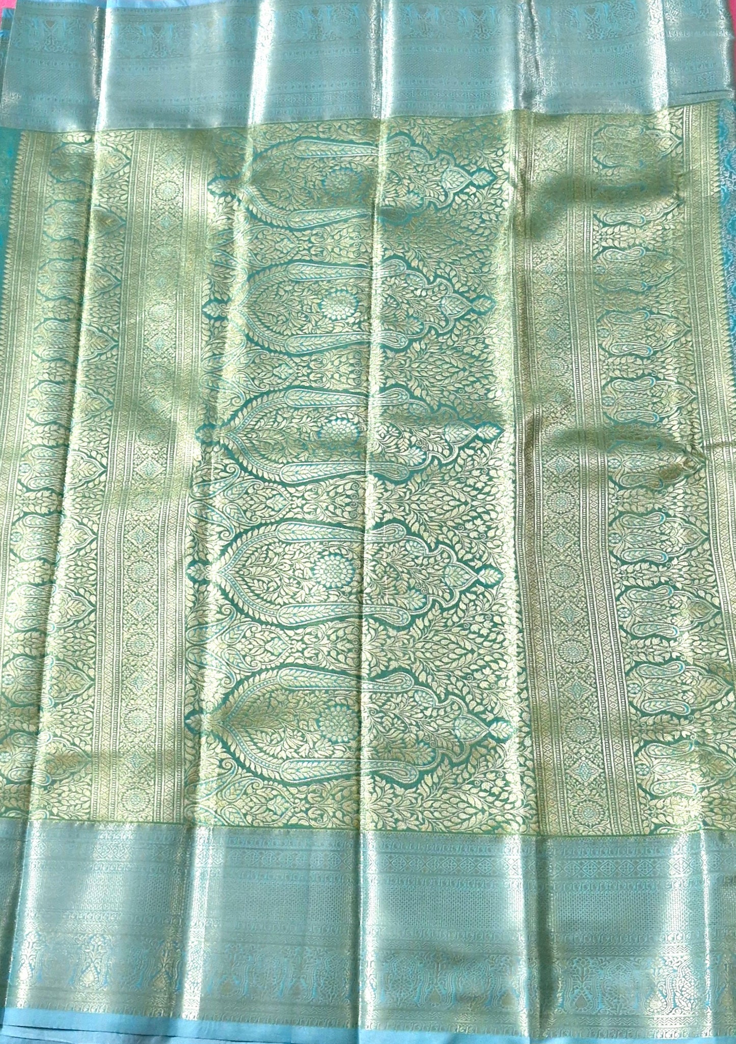 TURQUOISE GREEN SILK SAREE