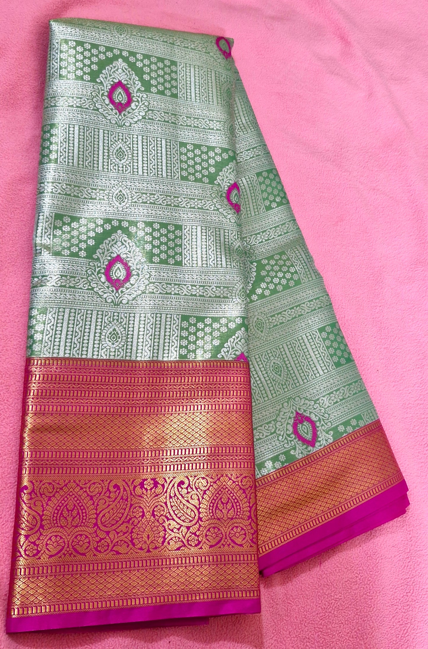 LIGHT PARROT GREEN SILK SAREE