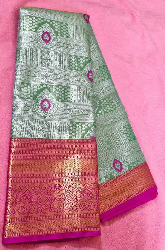 LIGHT PARROT GREEN SILK SAREE