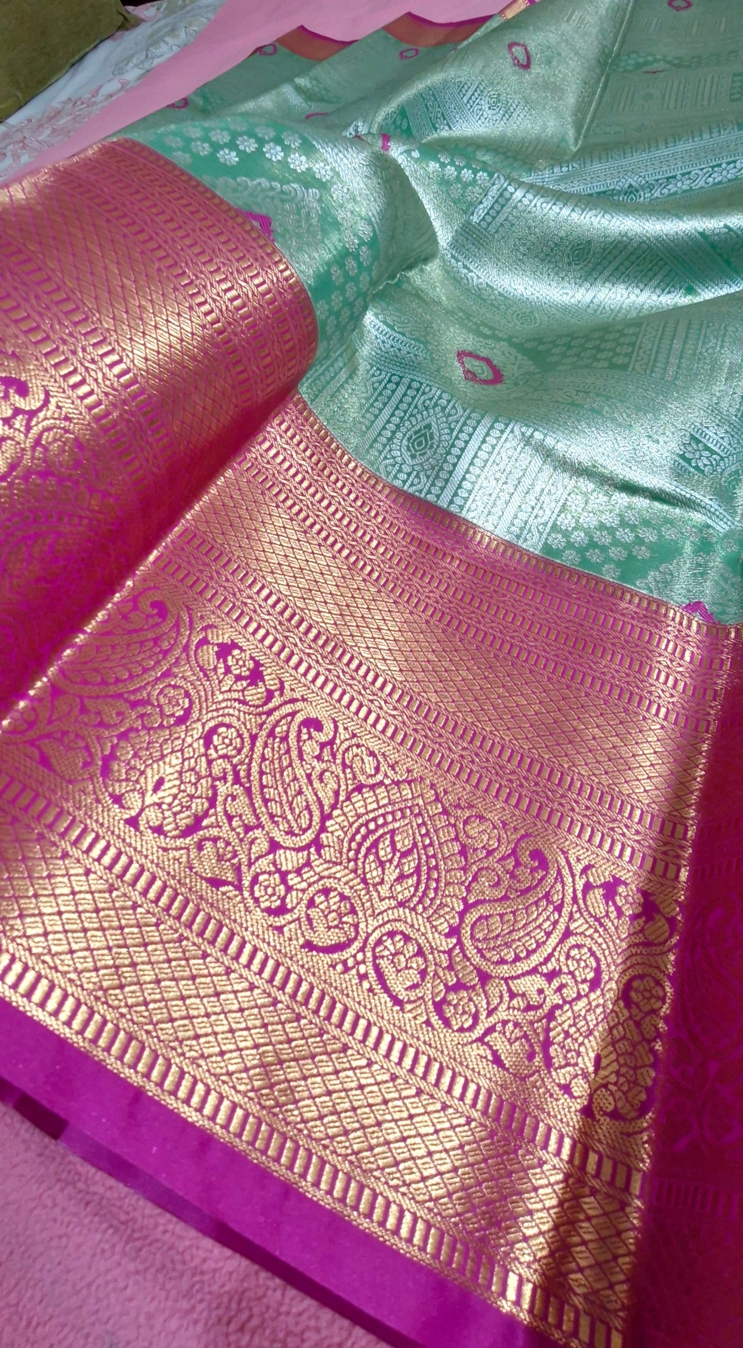 LIGHT PARROT GREEN SILK SAREE