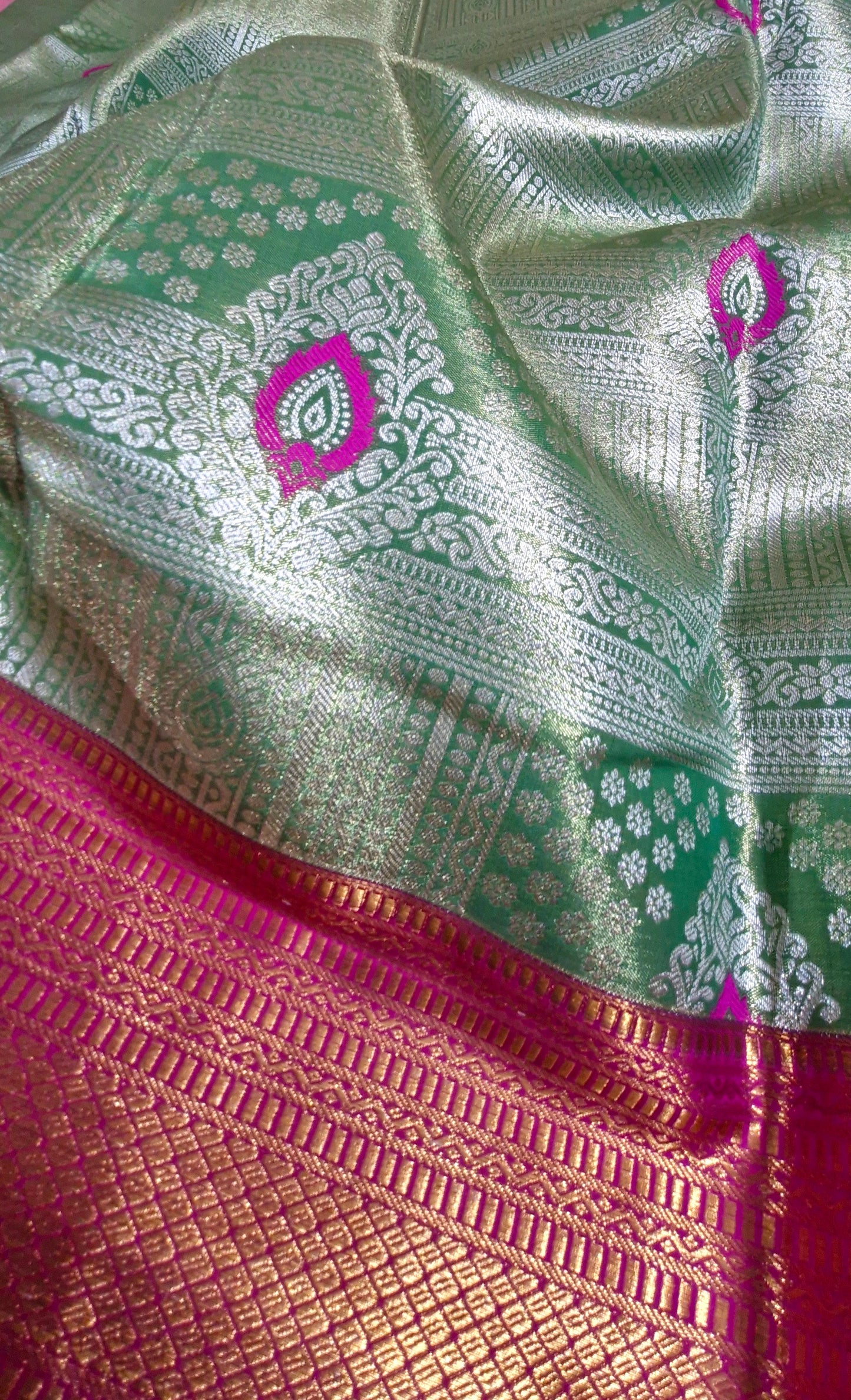 LIGHT PARROT GREEN SILK SAREE