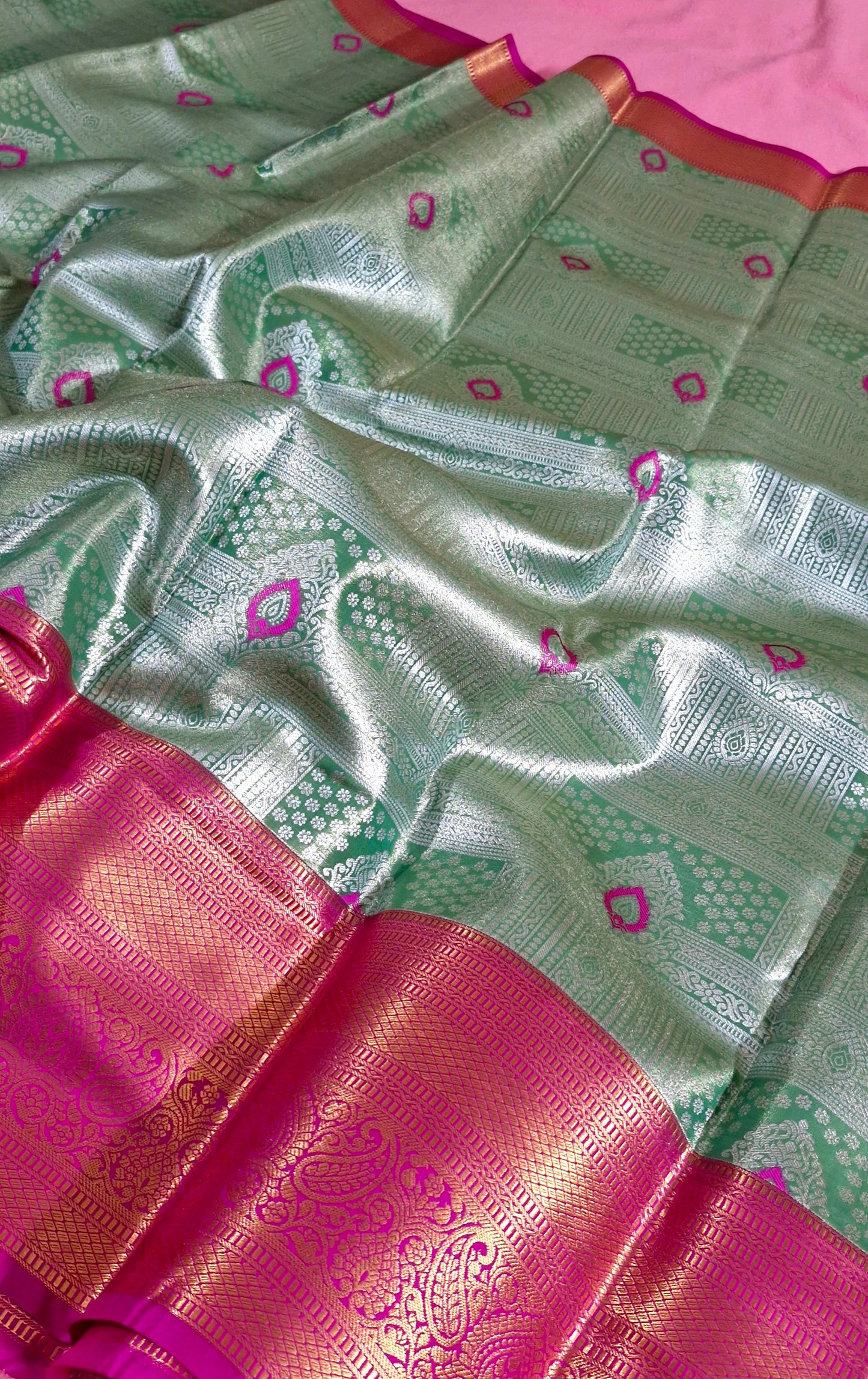 LIGHT PARROT GREEN SILK SAREE