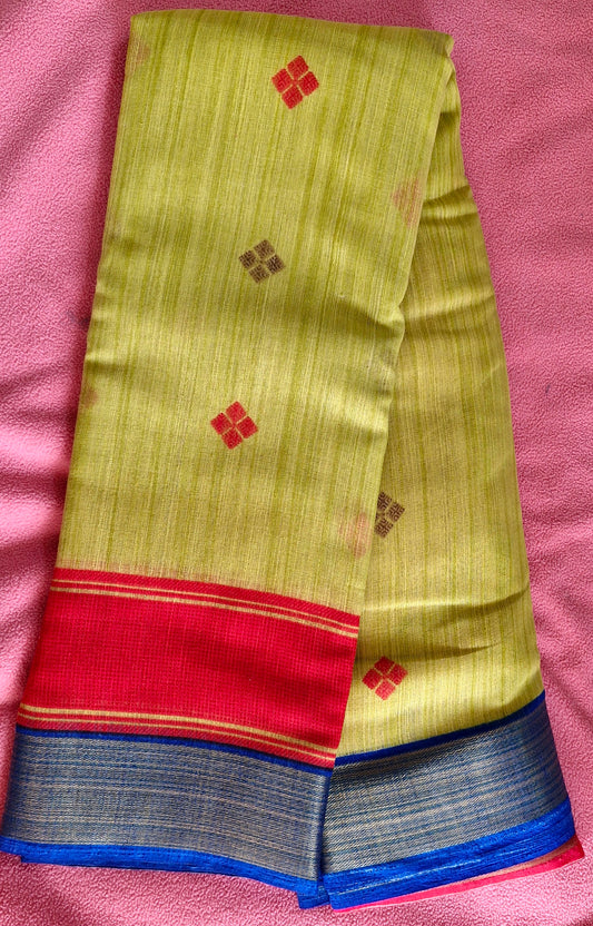 LIME YELLOW COTTON SAREE