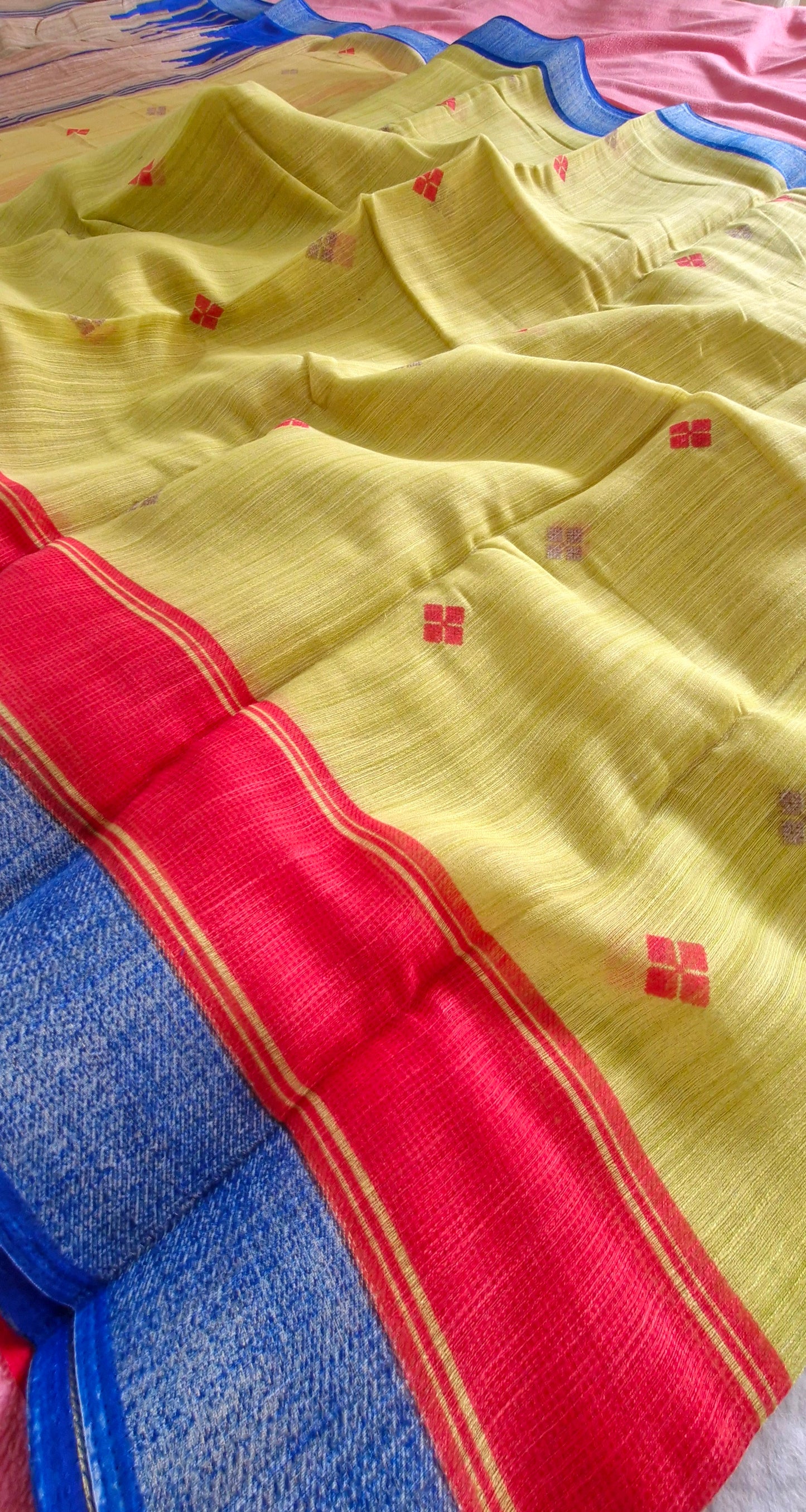 LIME YELLOW COTTON SAREE
