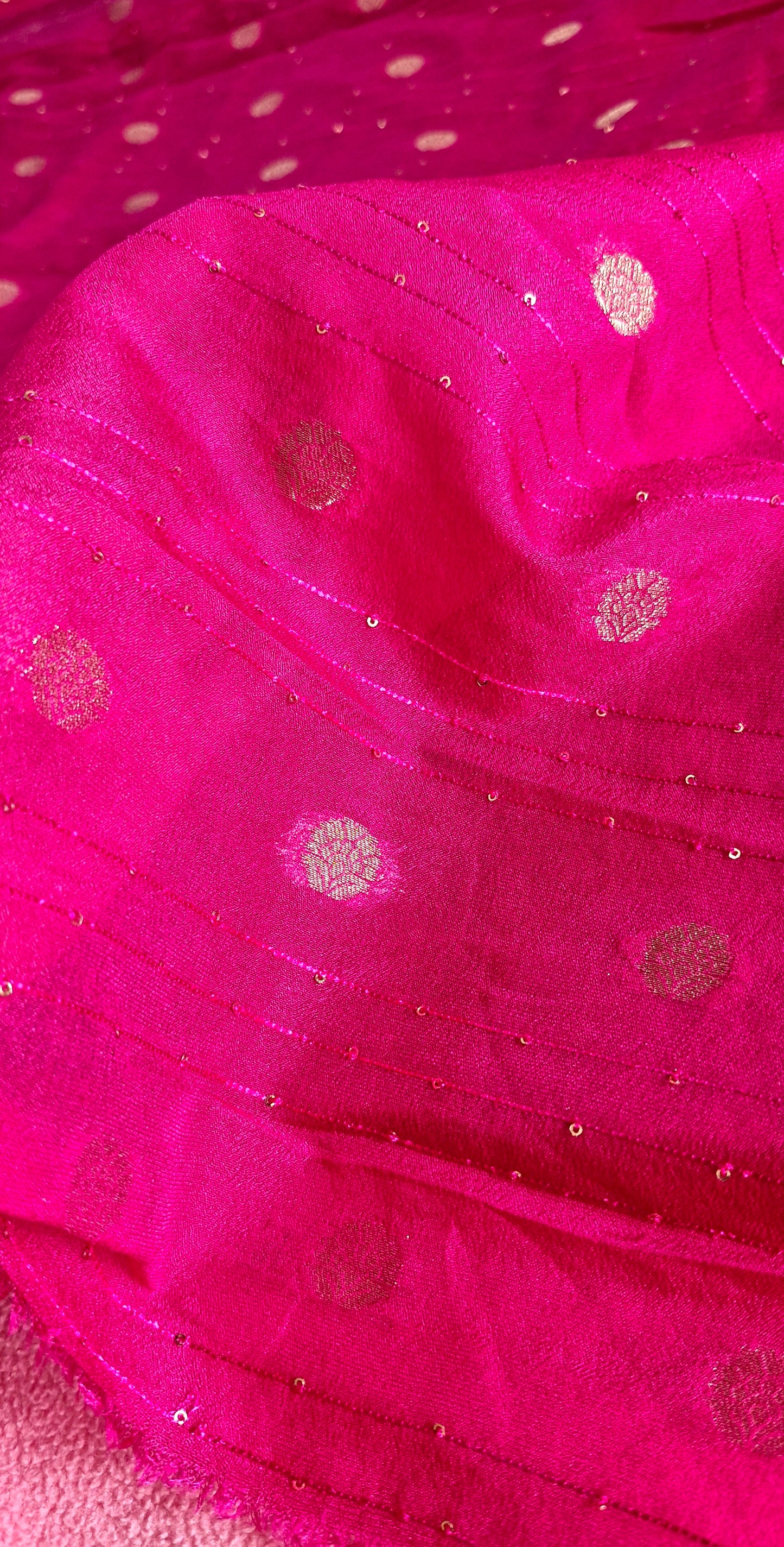 3D BLUE PINK CREPE SILK SAREE