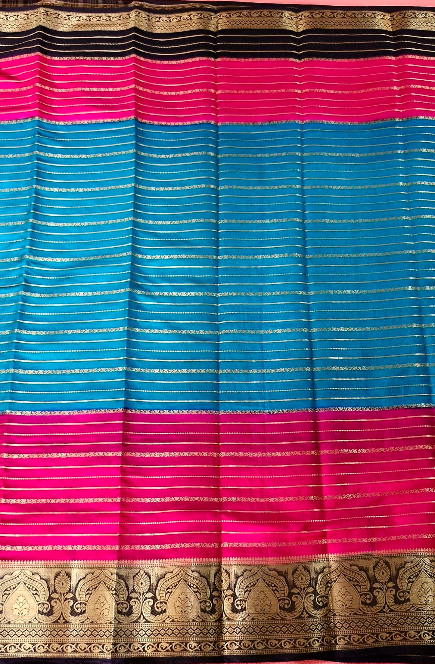 3D BLUE PINK CREPE SILK SAREE
