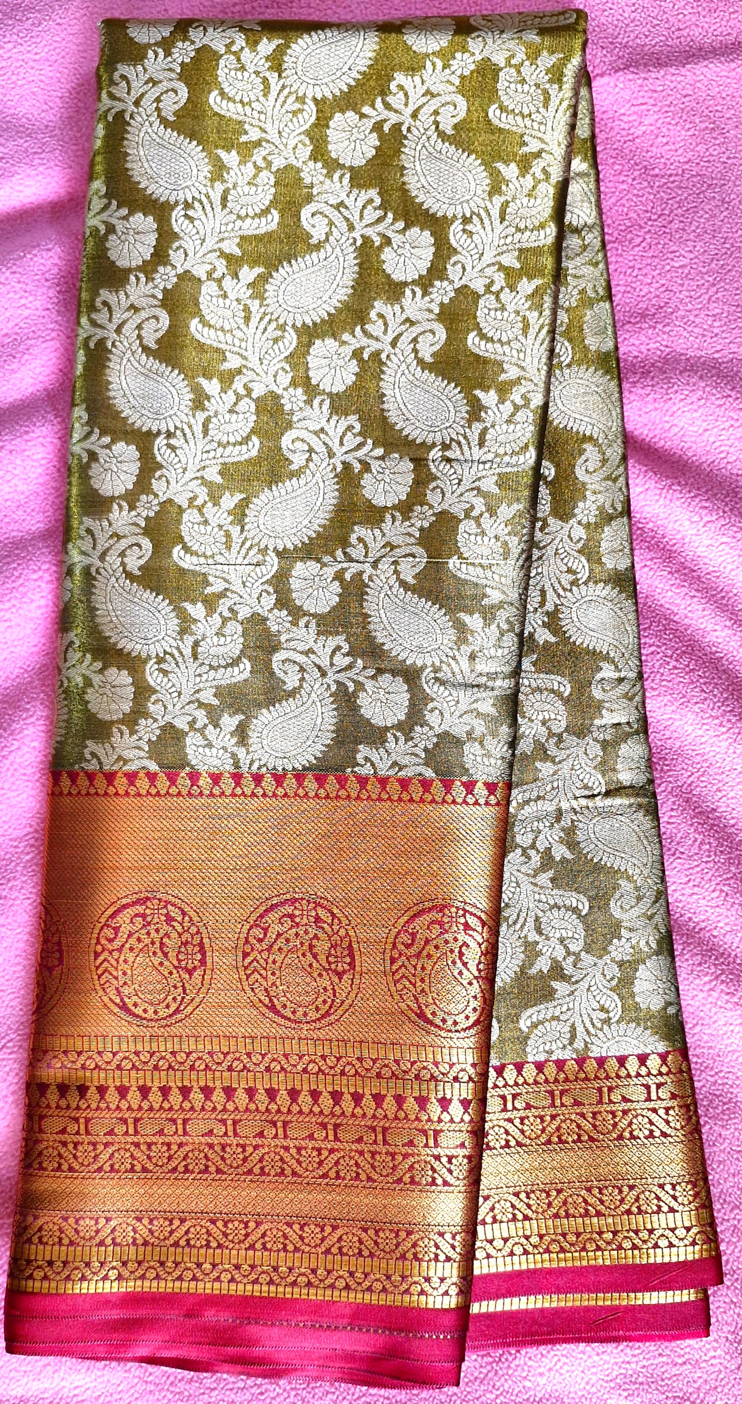 MUSTARD GREEN TISSUE SILK SAREE