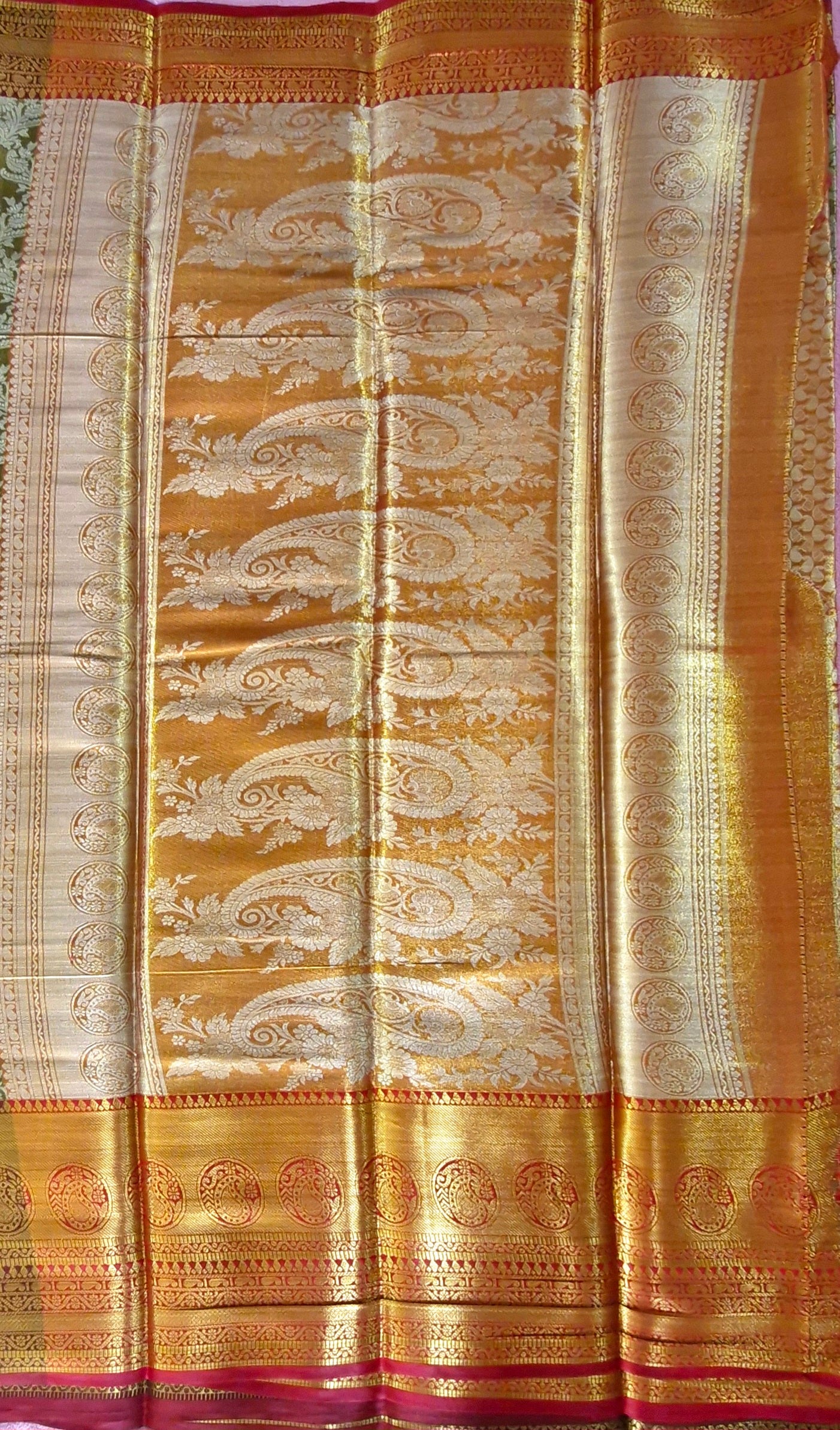 MUSTARD GREEN TISSUE SILK SAREE