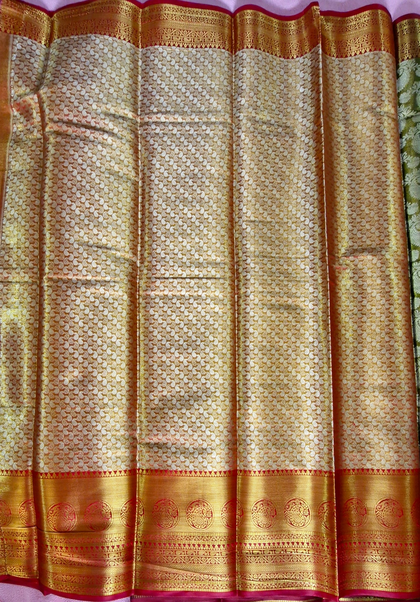 MUSTARD GREEN TISSUE SILK SAREE