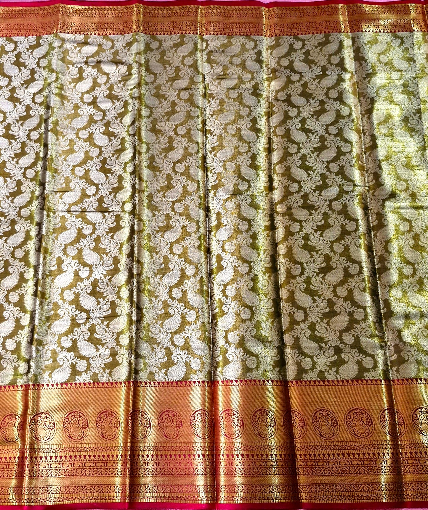MUSTARD GREEN TISSUE SILK SAREE
