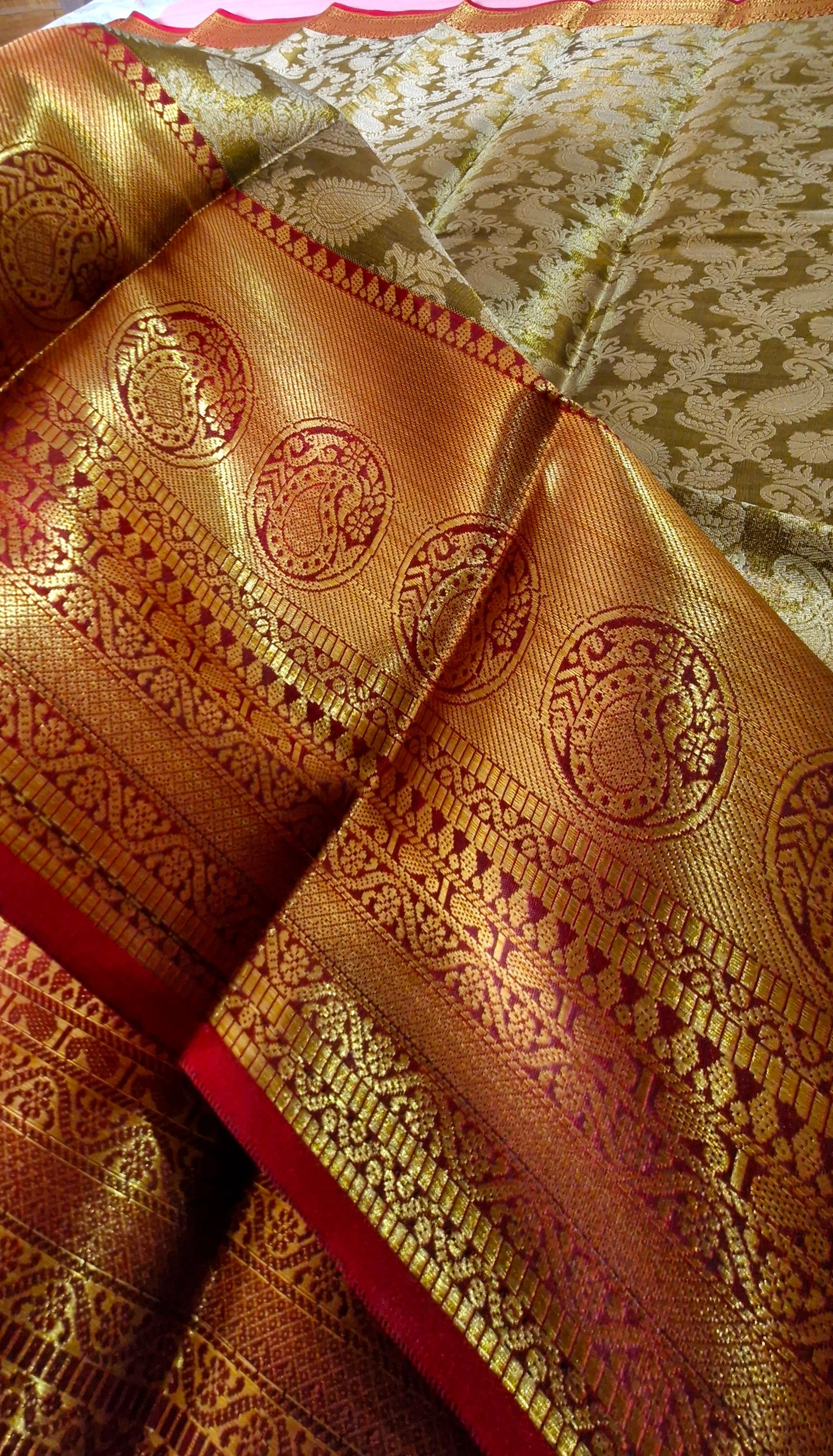 MUSTARD GREEN TISSUE SILK SAREE