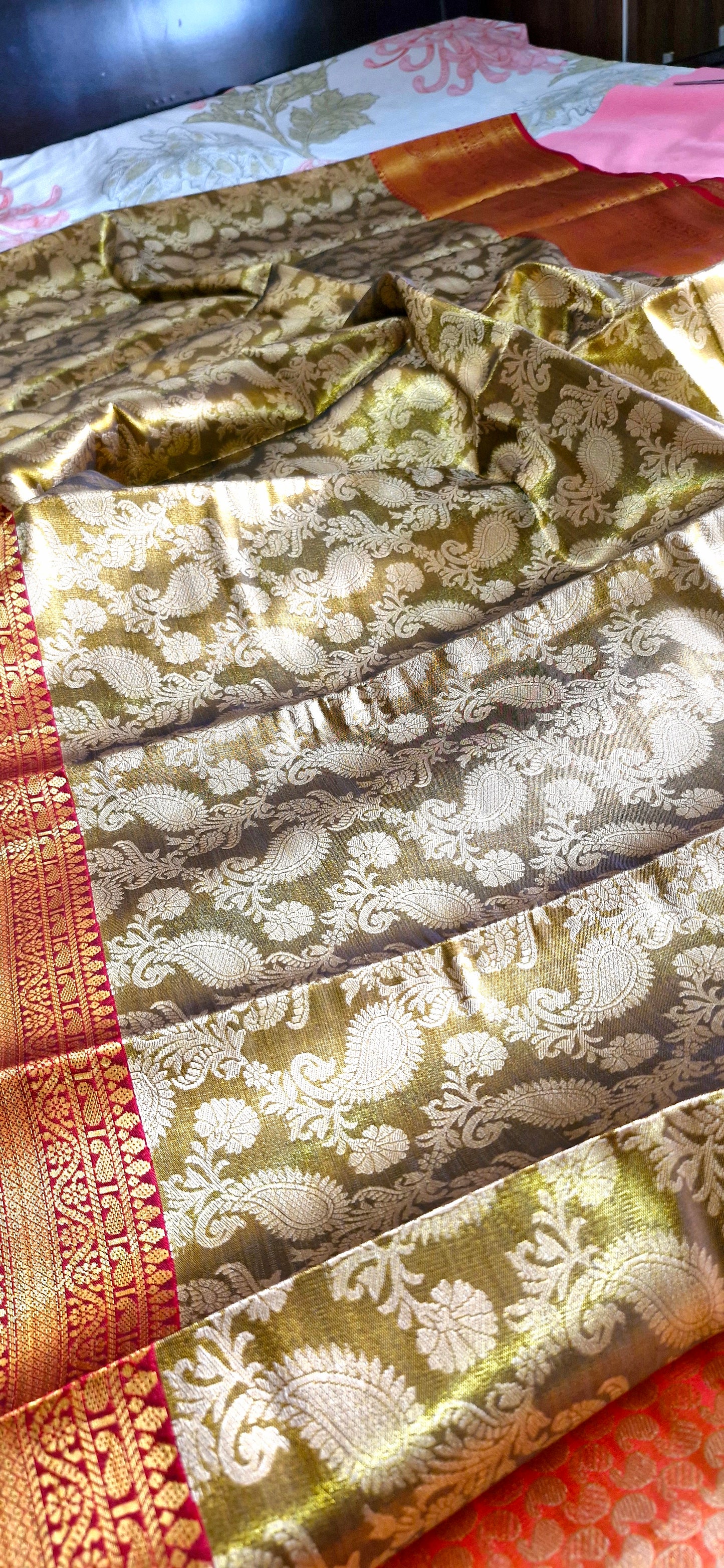 MUSTARD GREEN TISSUE SILK SAREE