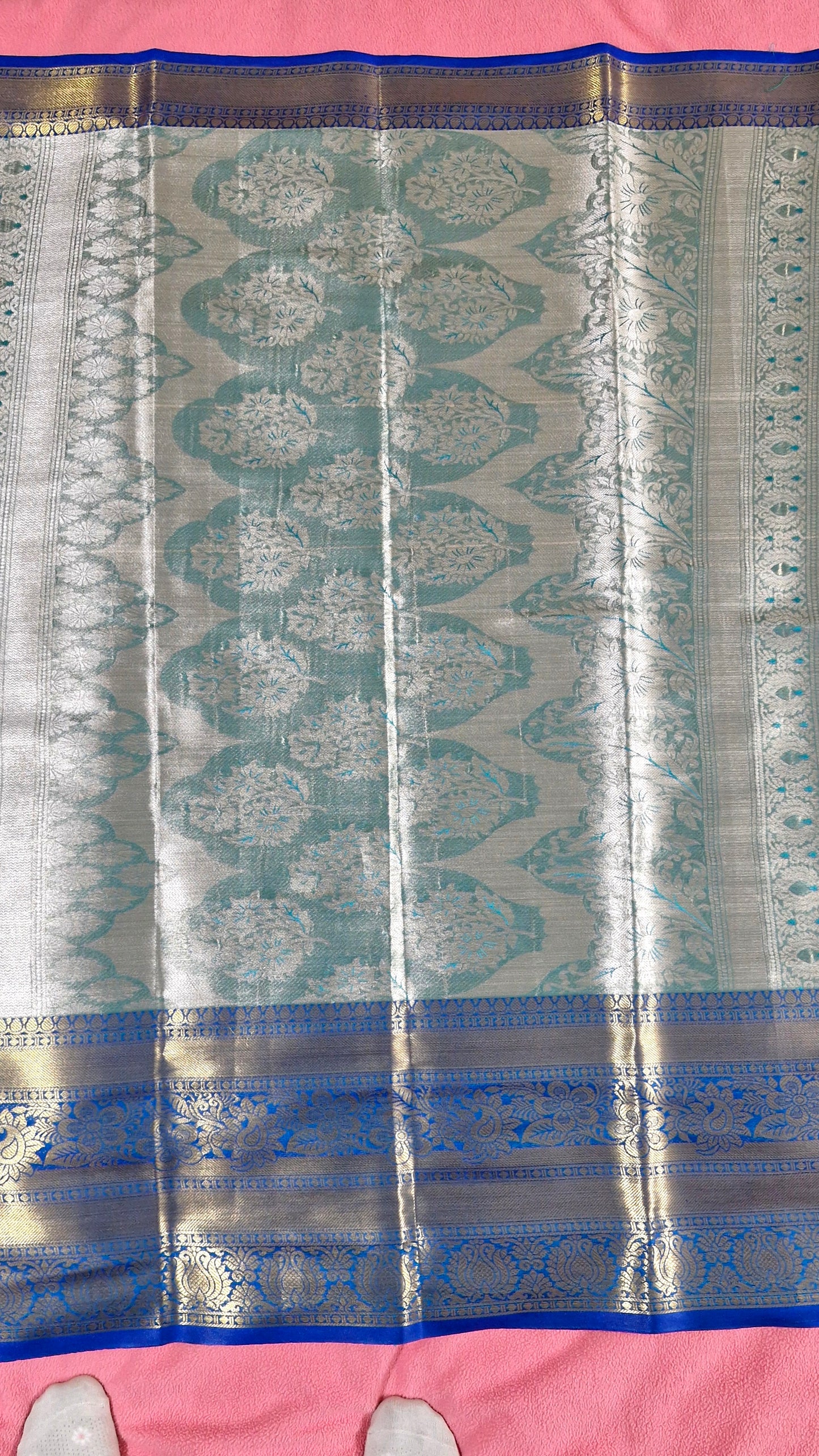 TURQUOISE GREEN TISSUE SILK SAREE