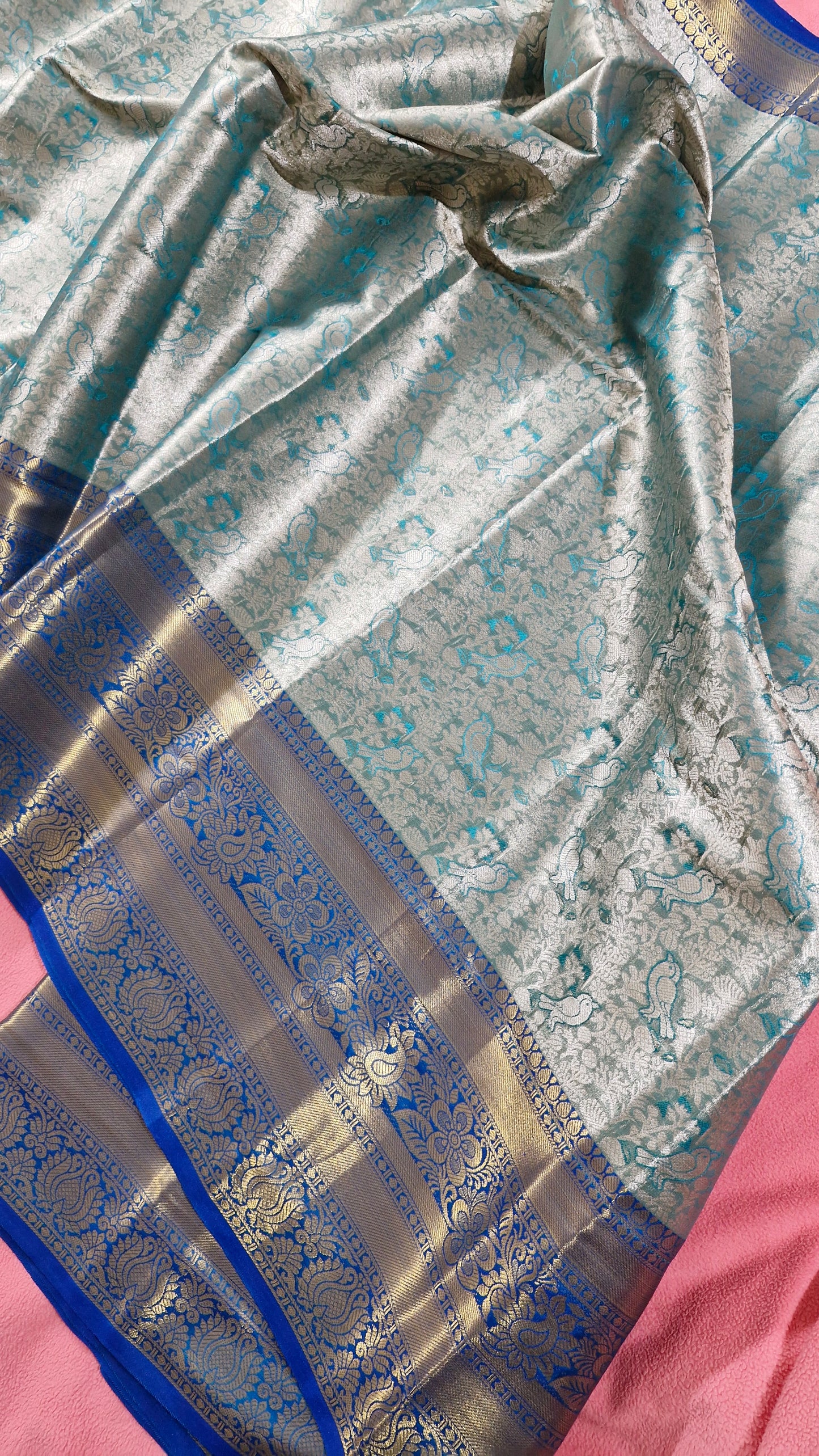 TURQUOISE GREEN TISSUE SILK SAREE
