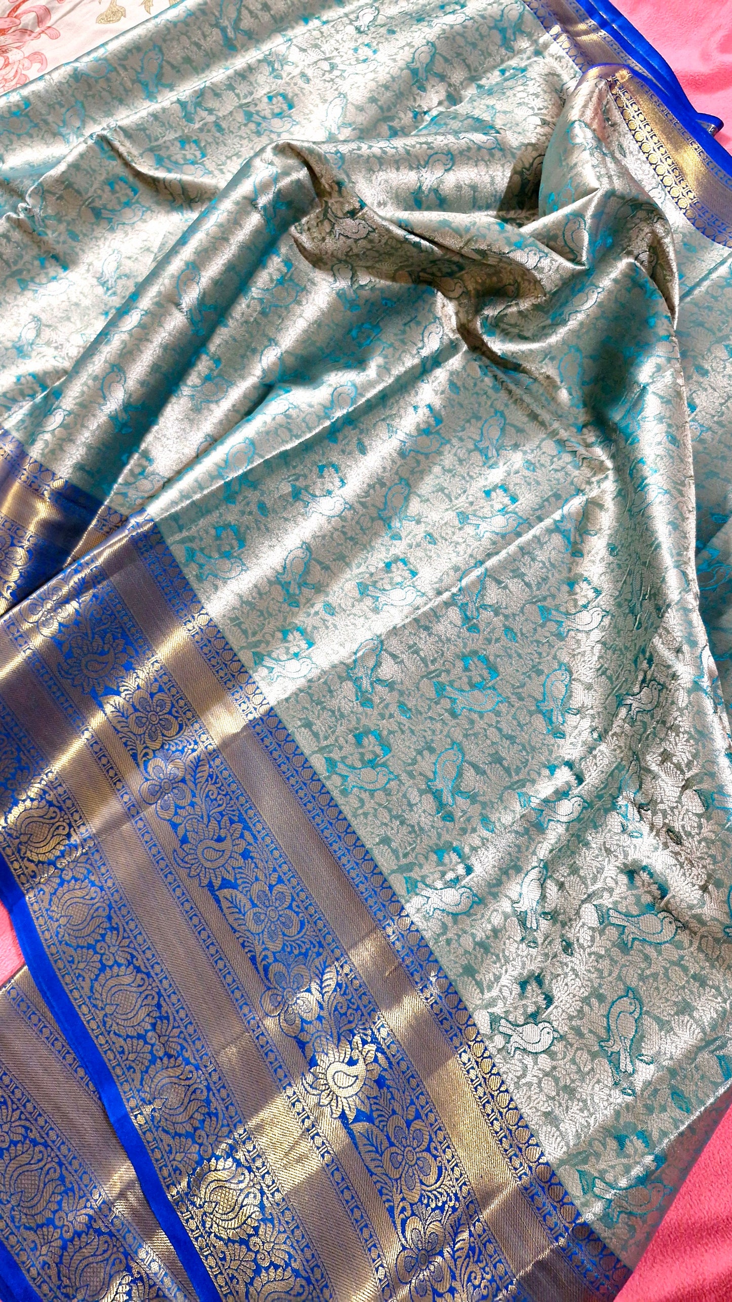 TURQUOISE GREEN TISSUE SILK SAREE