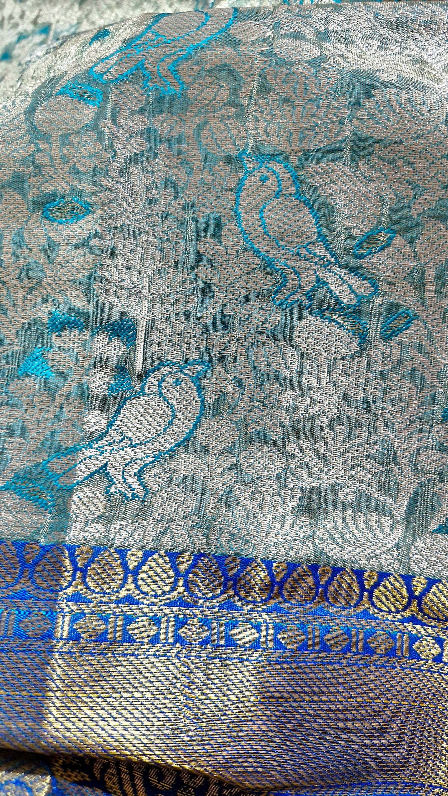 TURQUOISE GREEN TISSUE SILK SAREE