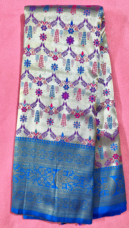 SILVER GOLD DUAL TONE SILK SAREE