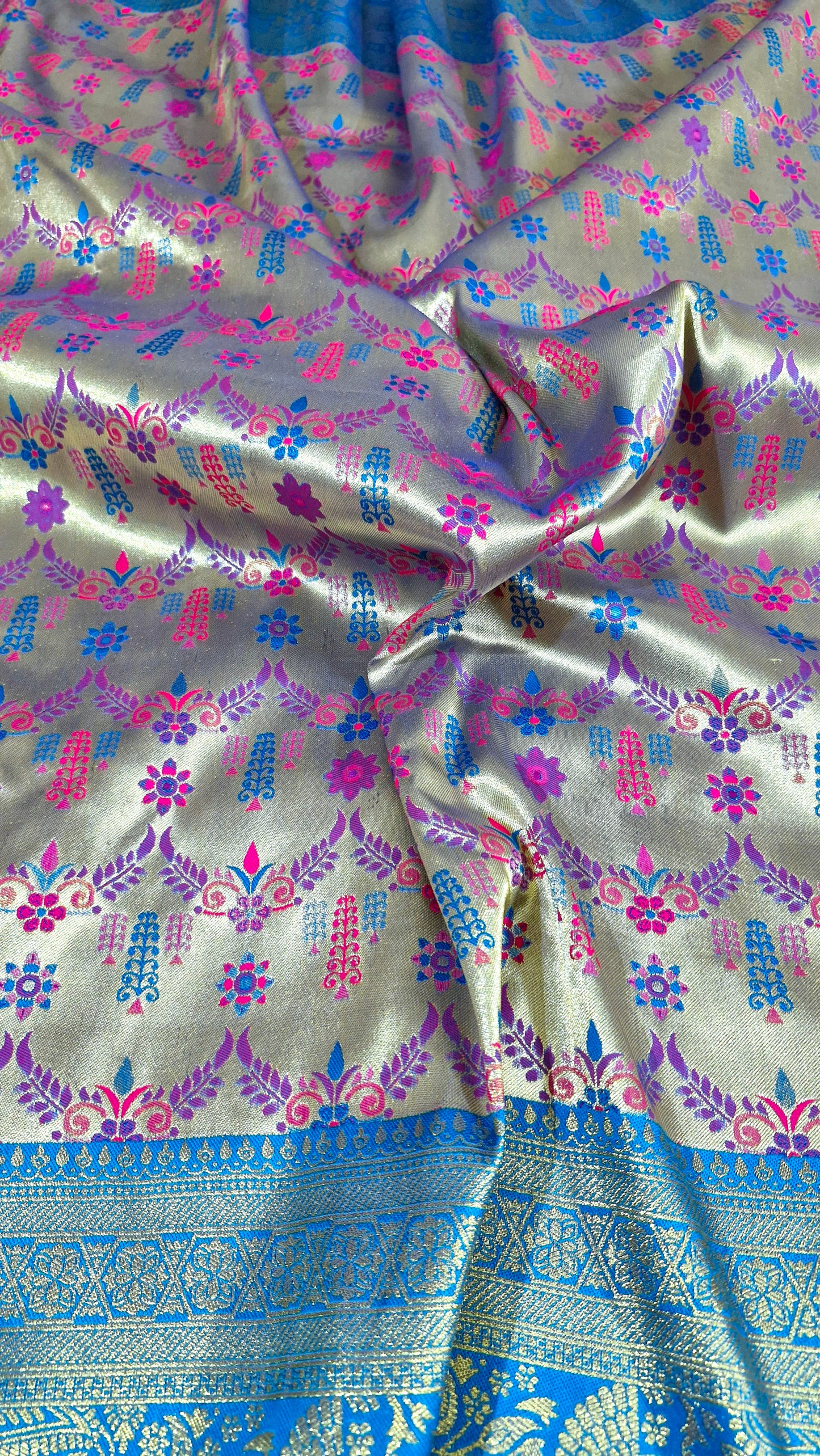 SILVER GOLD DUAL TONE SILK SAREE
