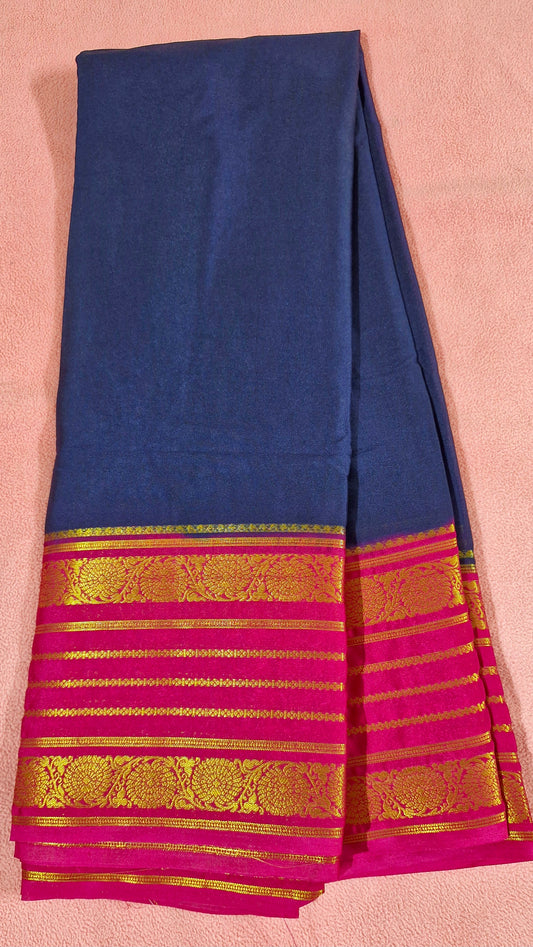 ROYAL BLUE MAGENTA CREPE SILK SAREE