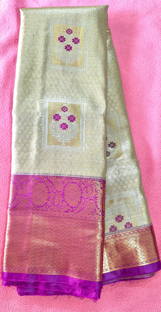 CREAM GOLDEN SILK SAREE