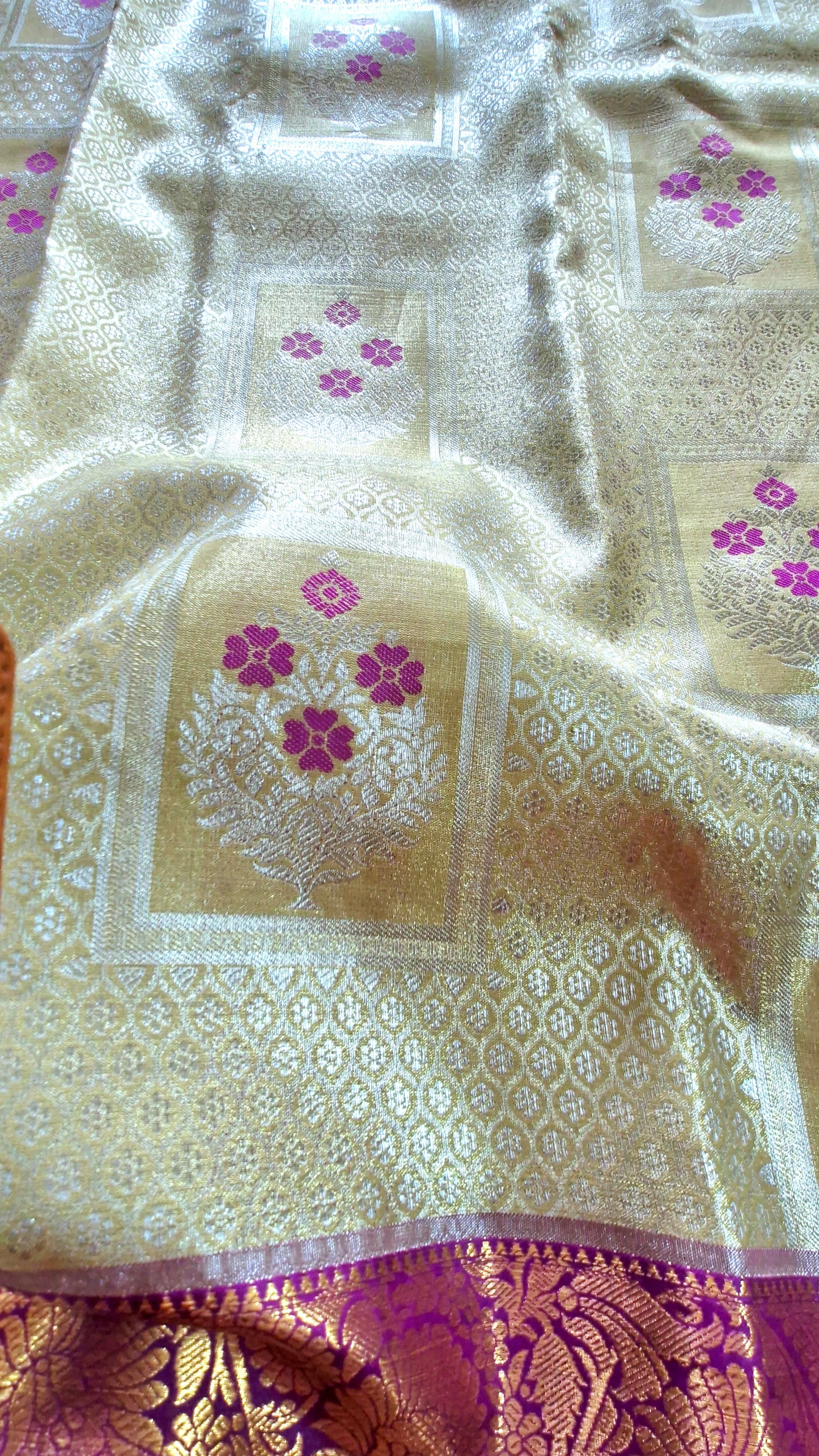 CREAM GOLDEN SILK SAREE