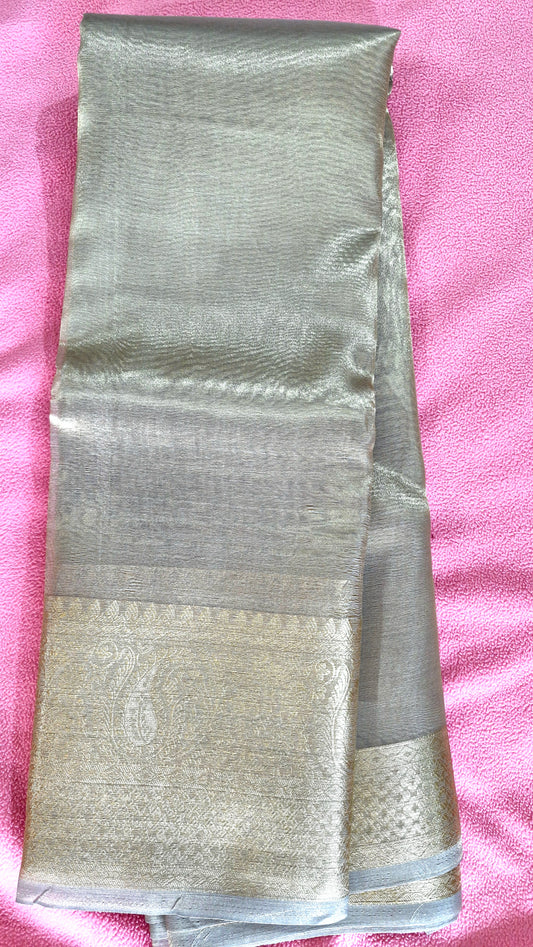 SILVER GREY ORGANZA SAREE