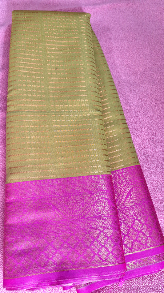 MUSTARD GREEN SILK SAREE