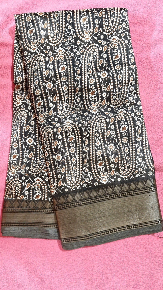 BROWN PRINTED COTTON SAREE