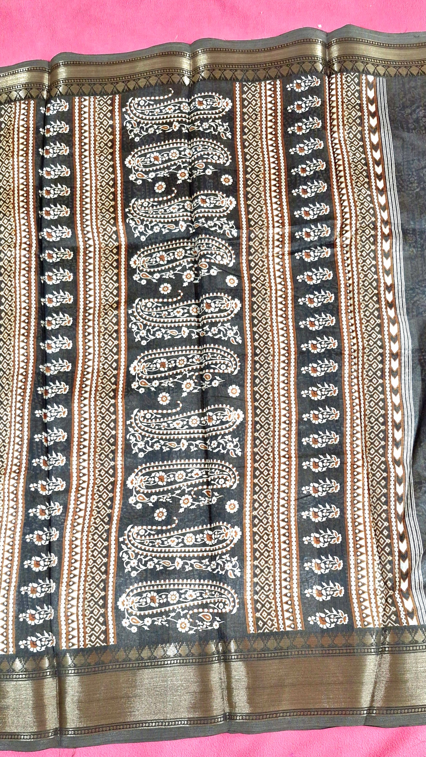 BROWN PRINTED COTTON SAREE