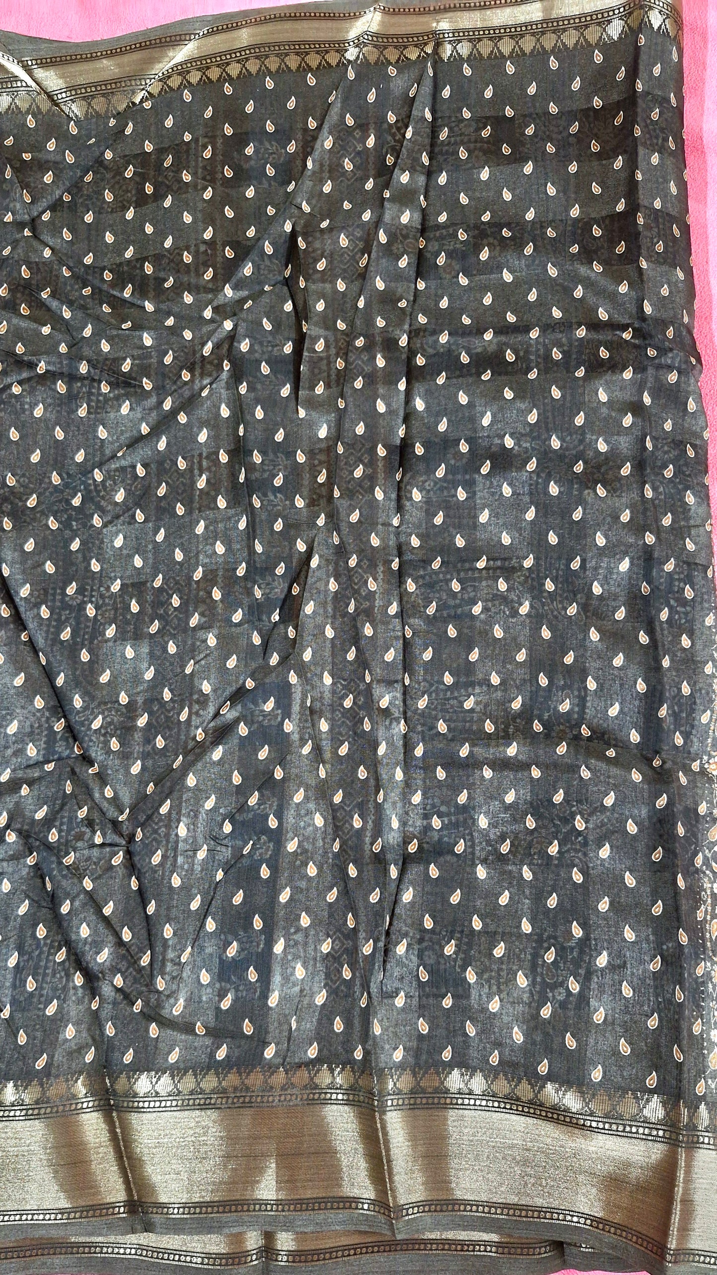 BROWN PRINTED COTTON SAREE