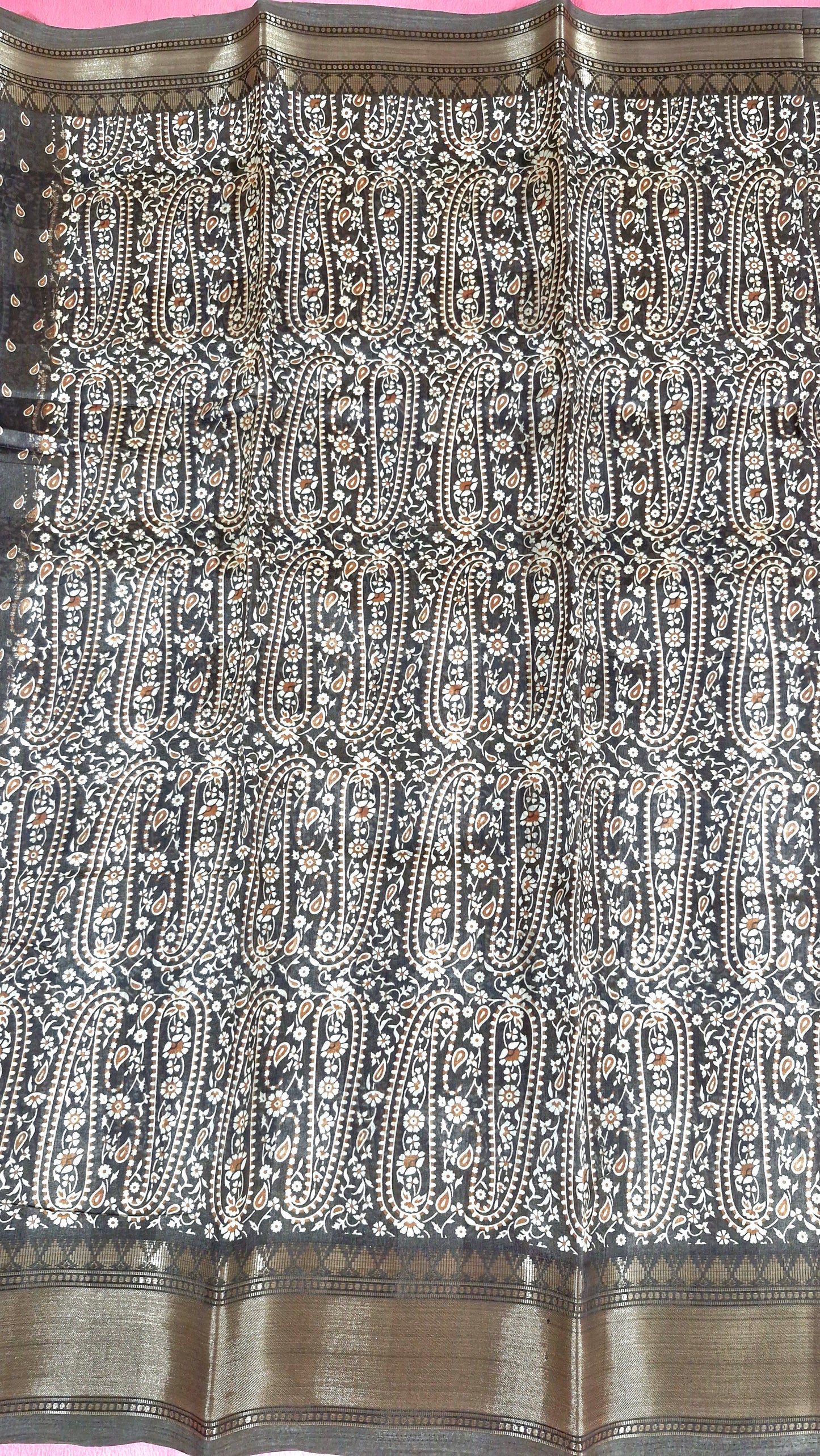 BROWN PRINTED COTTON SAREE