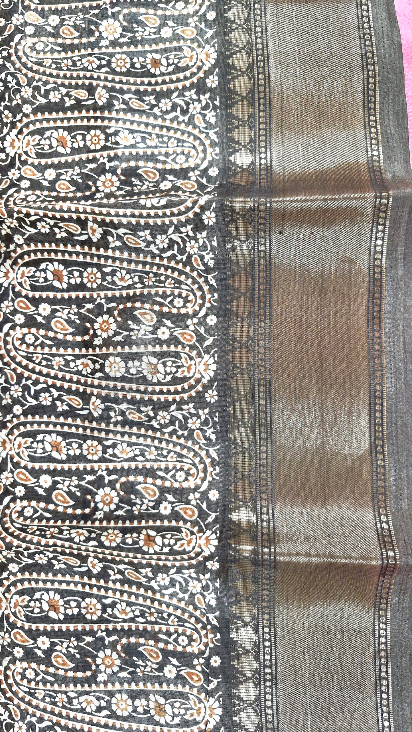 BROWN PRINTED COTTON SAREE