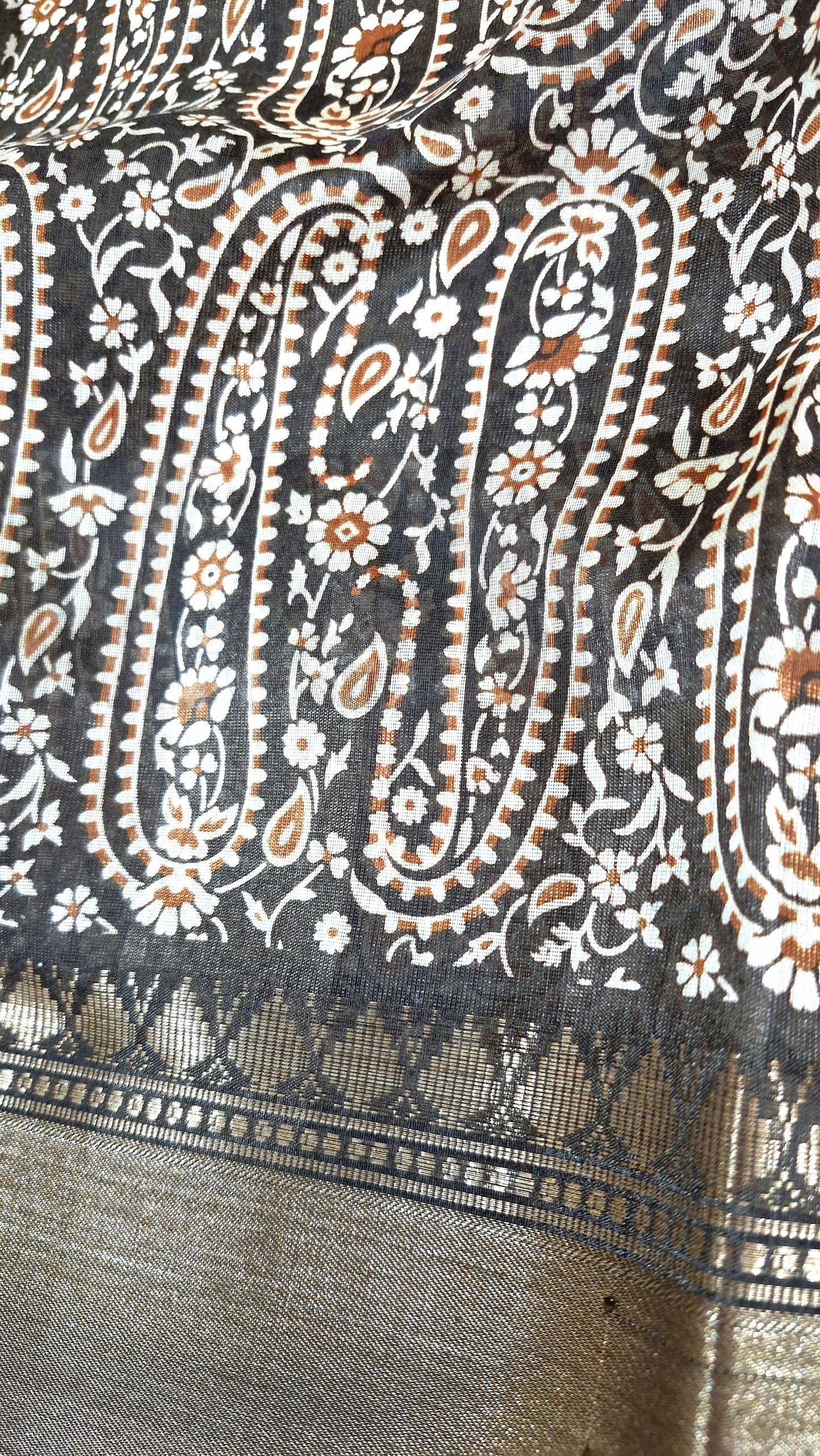 BROWN PRINTED COTTON SAREE