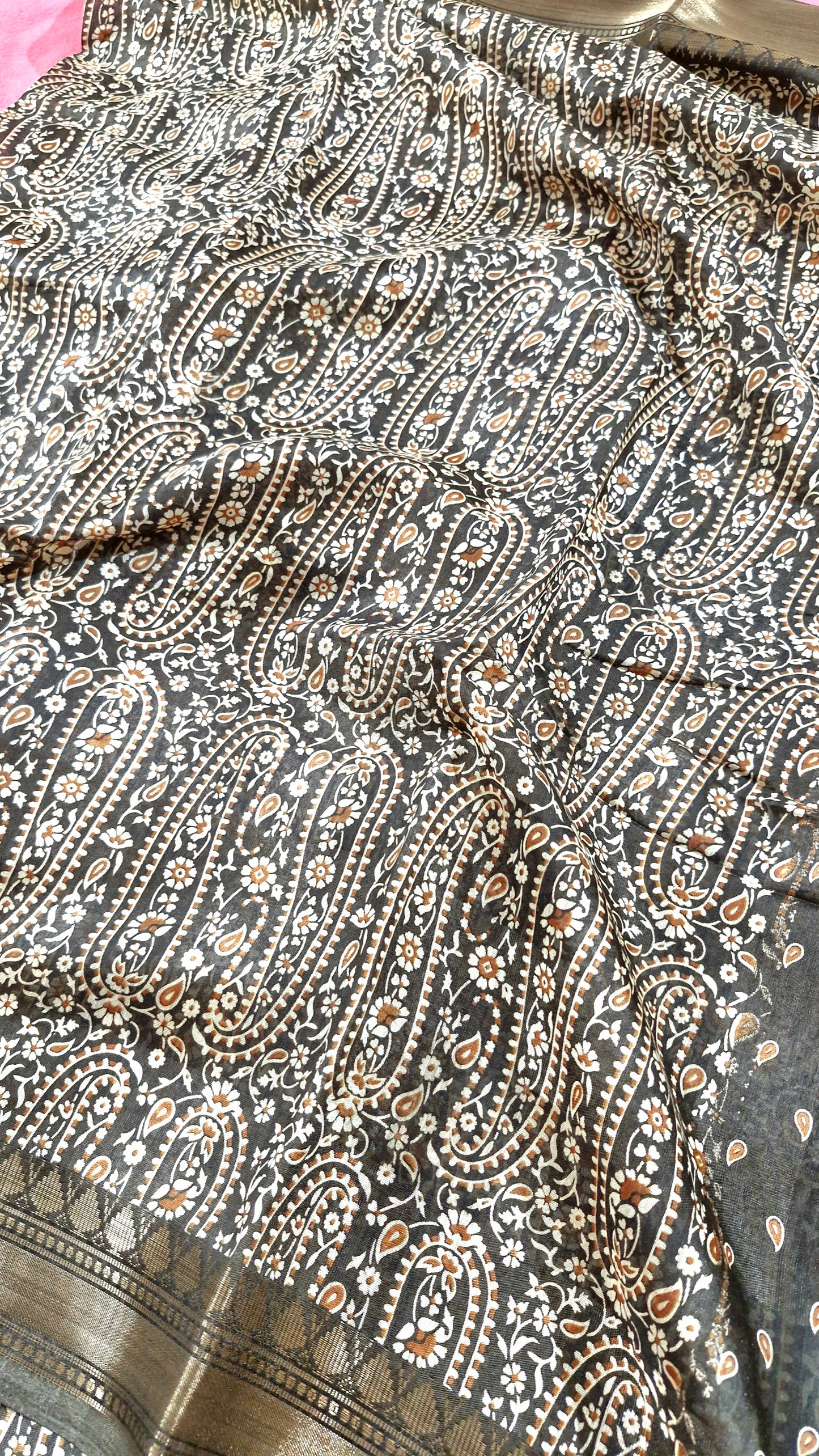 BROWN PRINTED COTTON SAREE