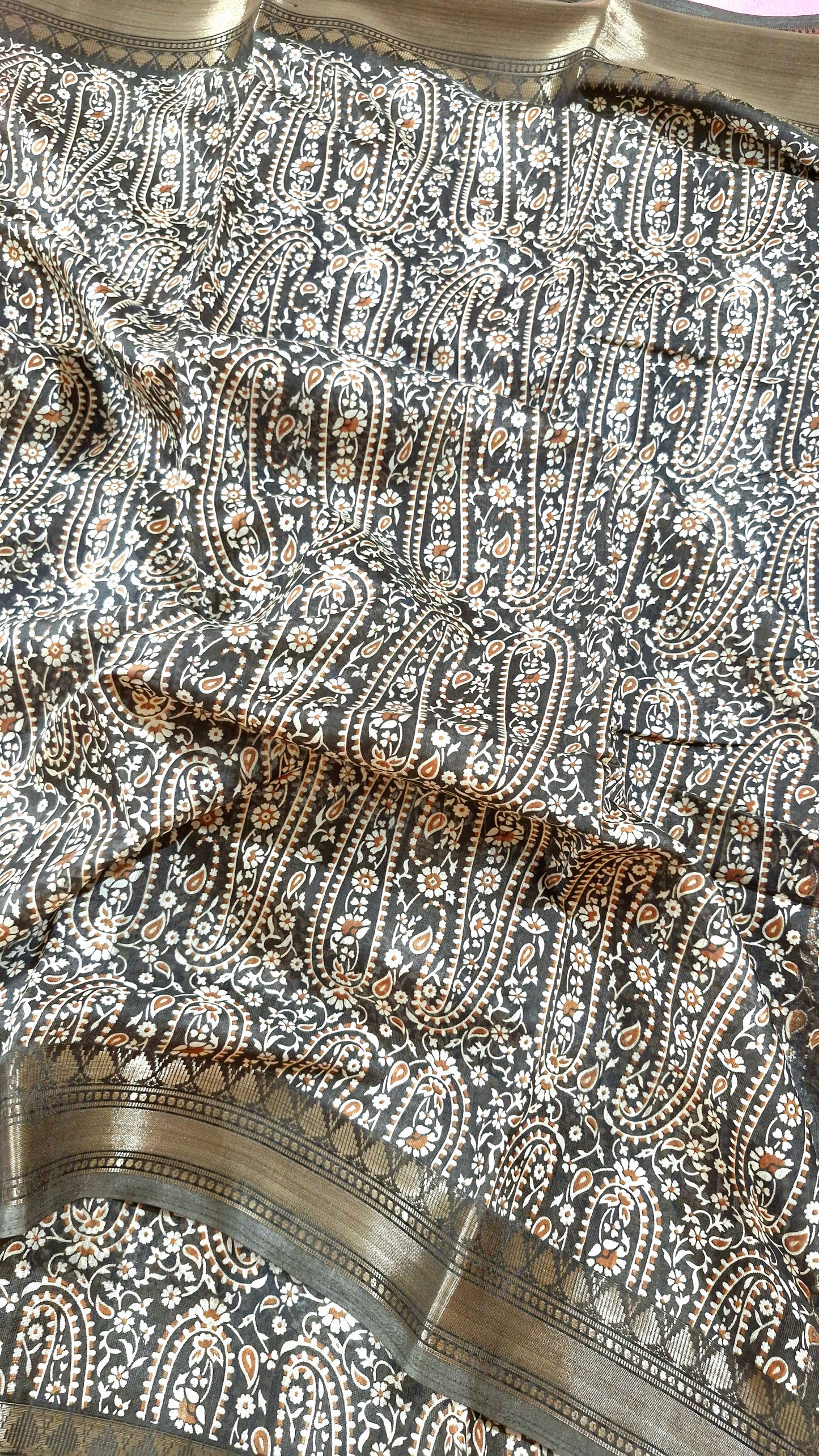 BROWN PRINTED COTTON SAREE