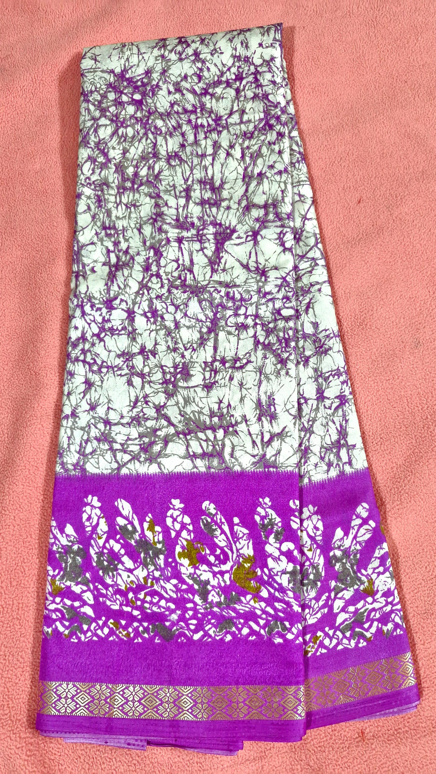 WHITE PURPLE SILK SAREE