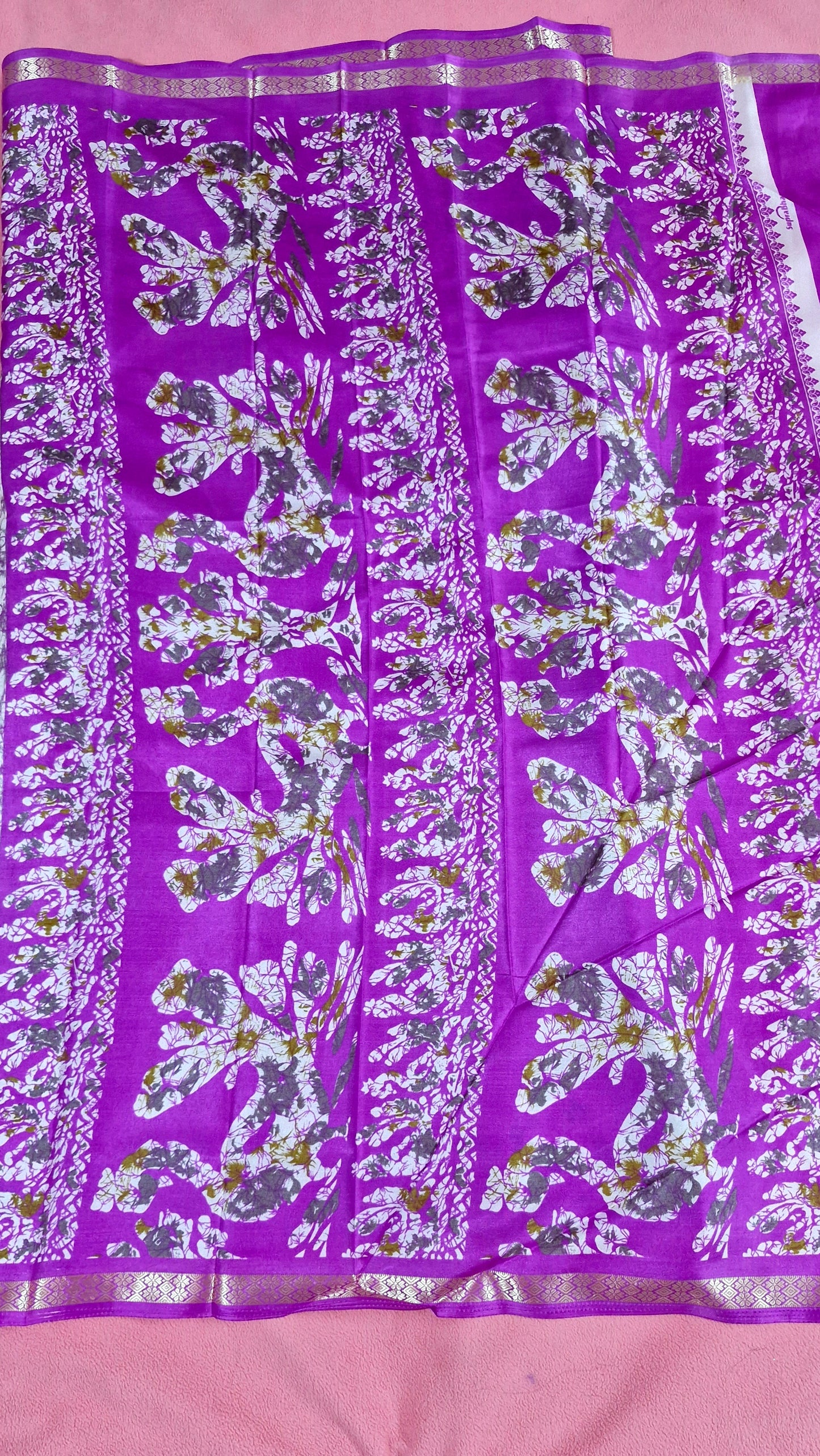WHITE PURPLE SILK SAREE