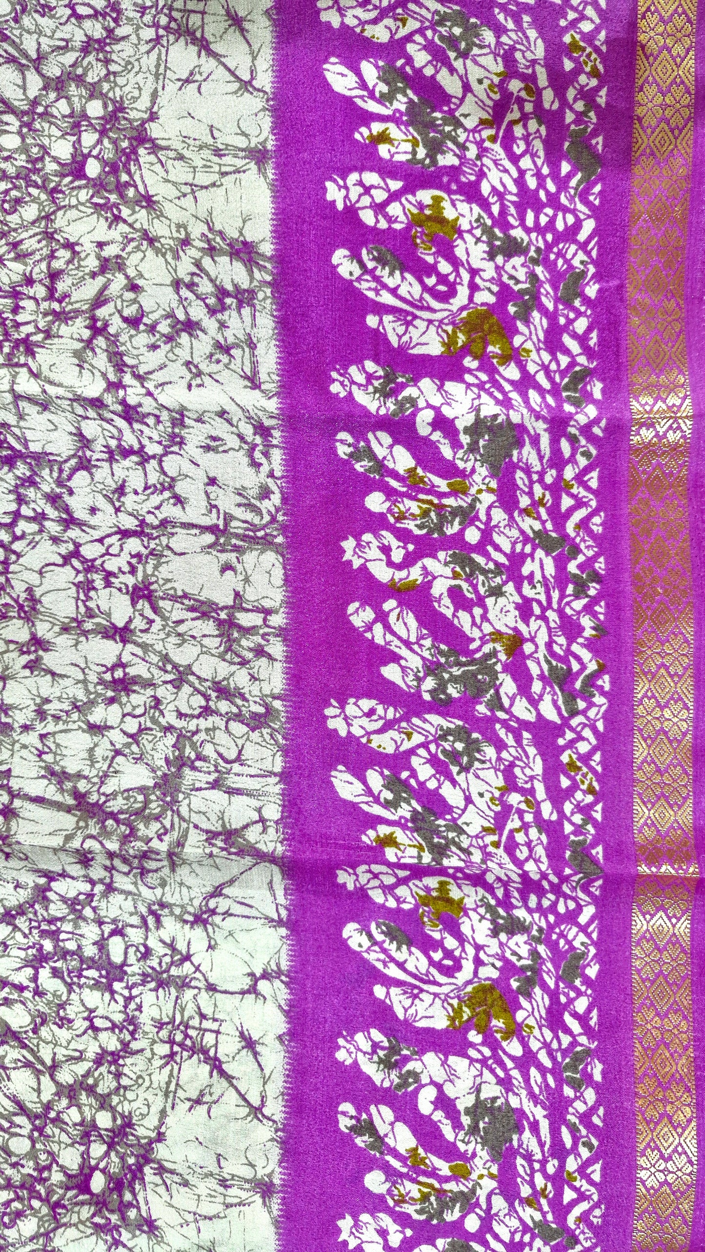 WHITE PURPLE SILK SAREE
