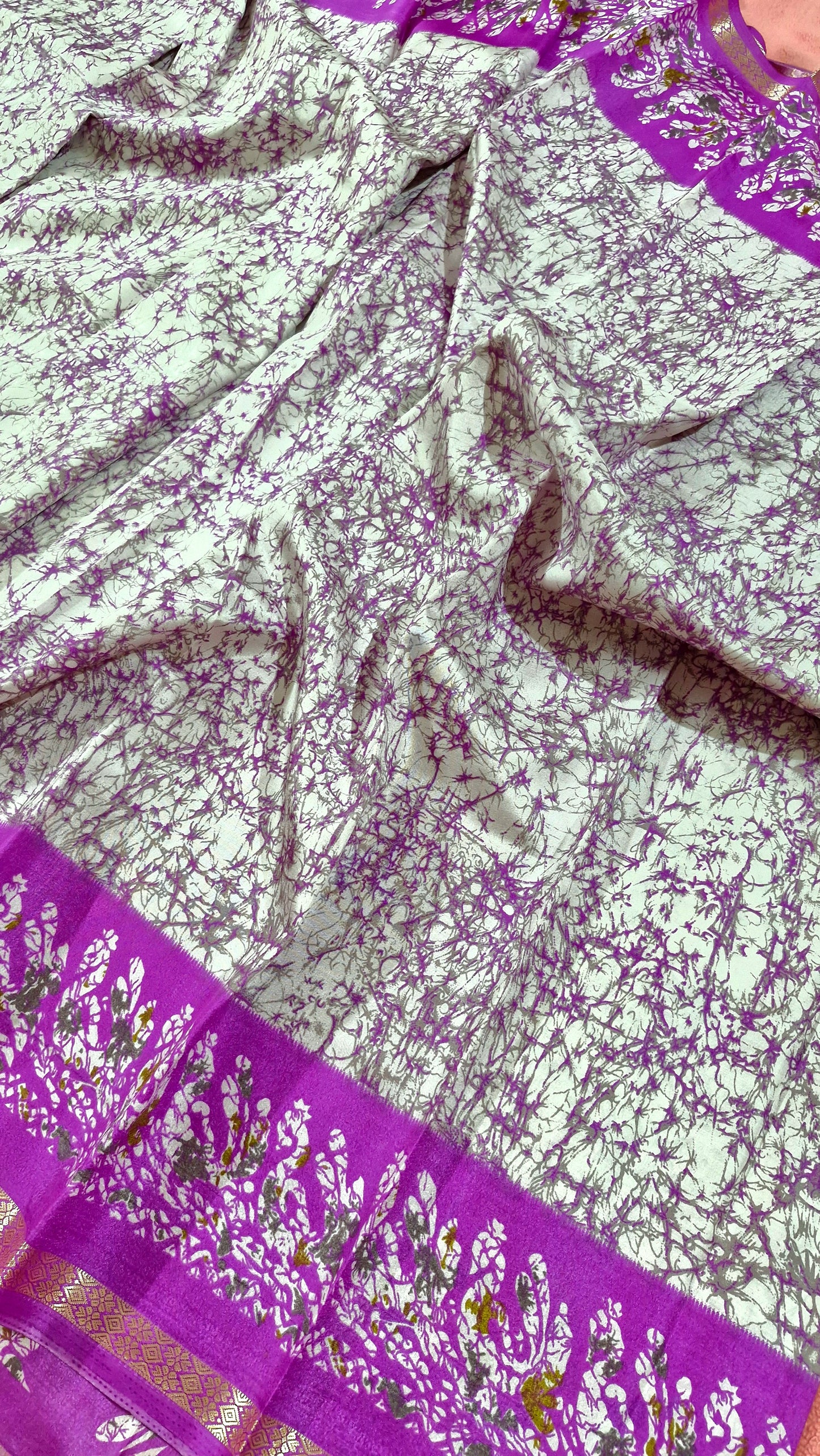 WHITE PURPLE SILK SAREE