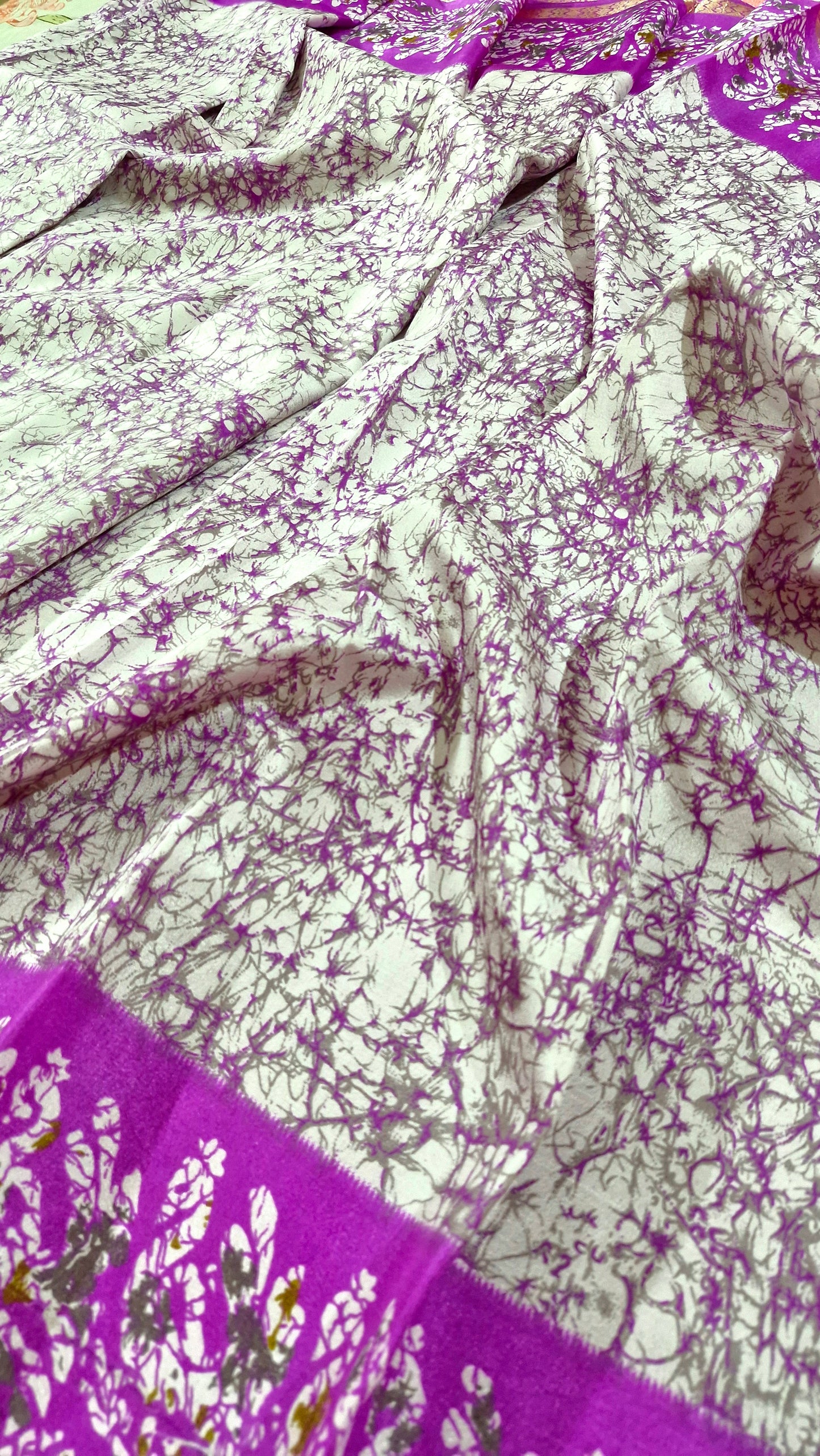 WHITE PURPLE SILK SAREE