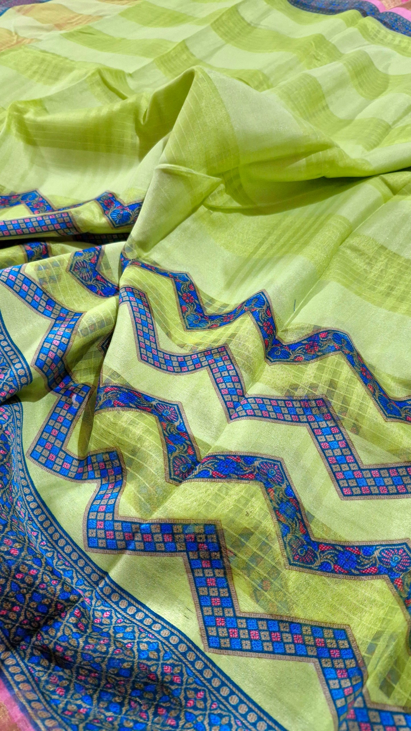 NEON GREEN DOLA SILK SAREE