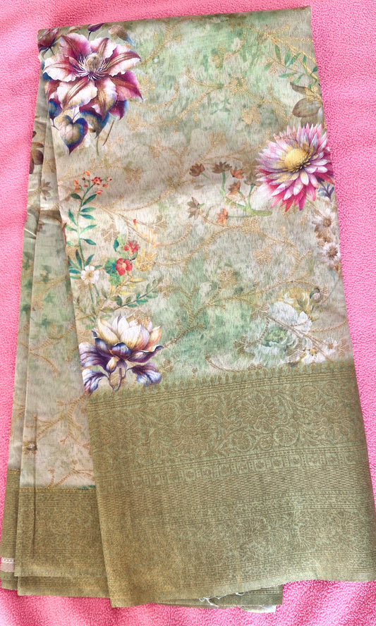 PISTA GREEN ORGANZA SAREE