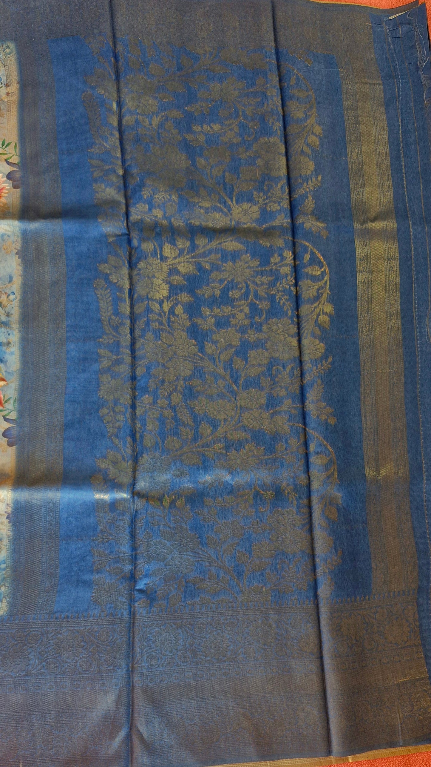 BLUE FLORAL ORGANZA SAREE
