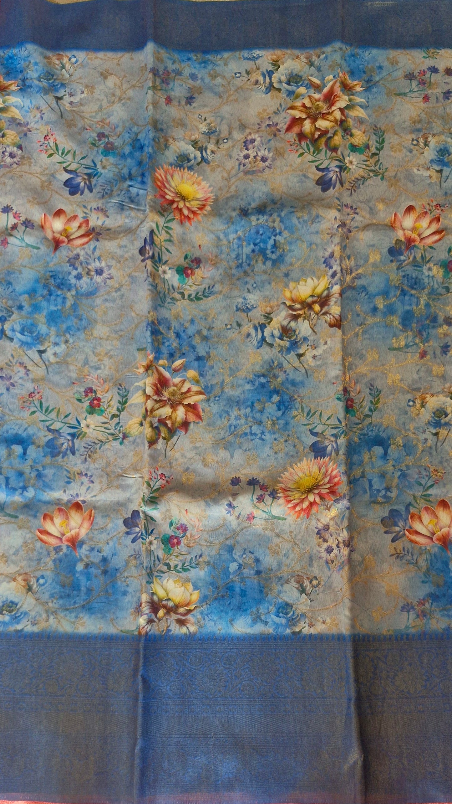BLUE FLORAL ORGANZA SAREE