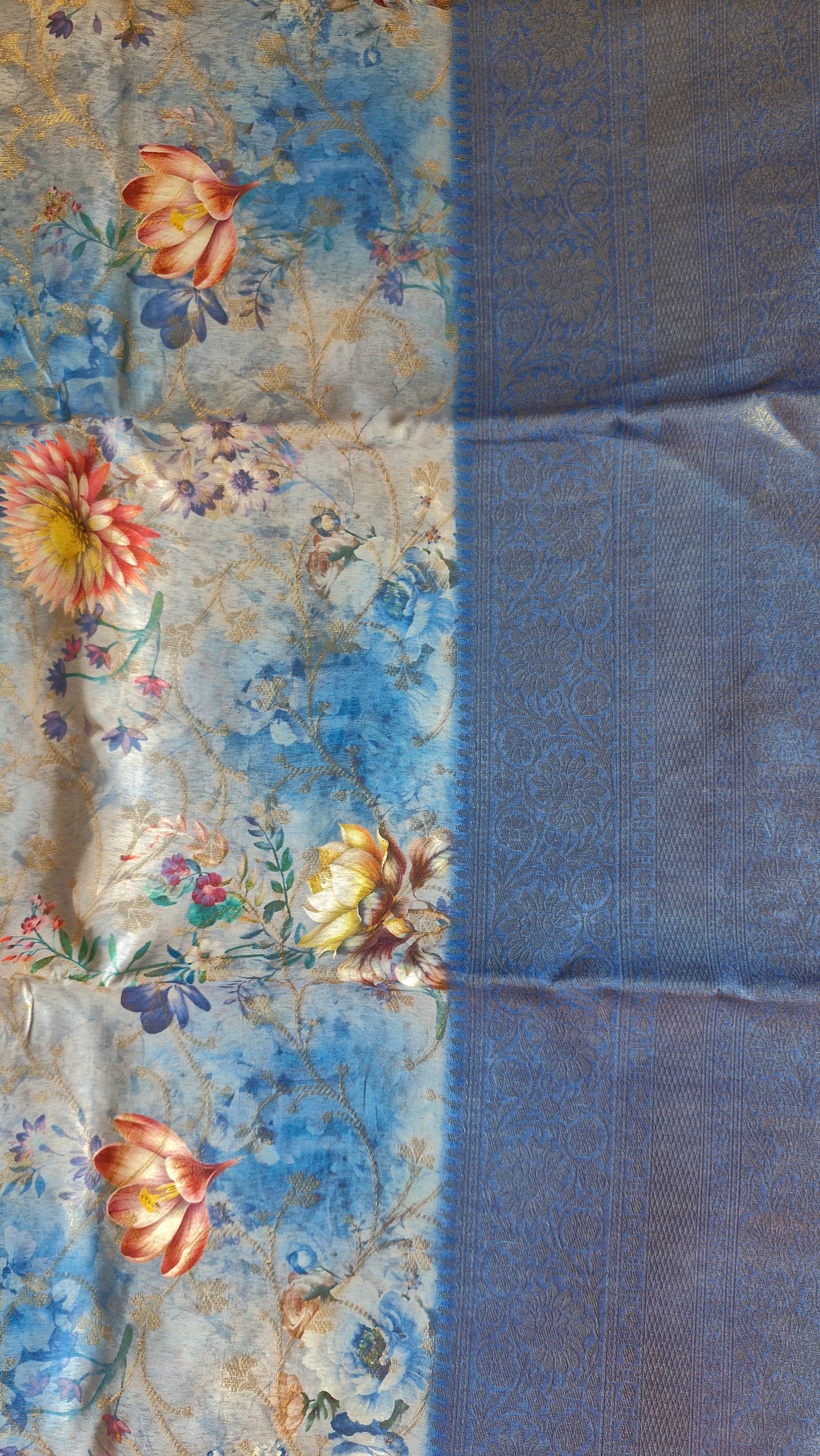BLUE FLORAL ORGANZA SAREE