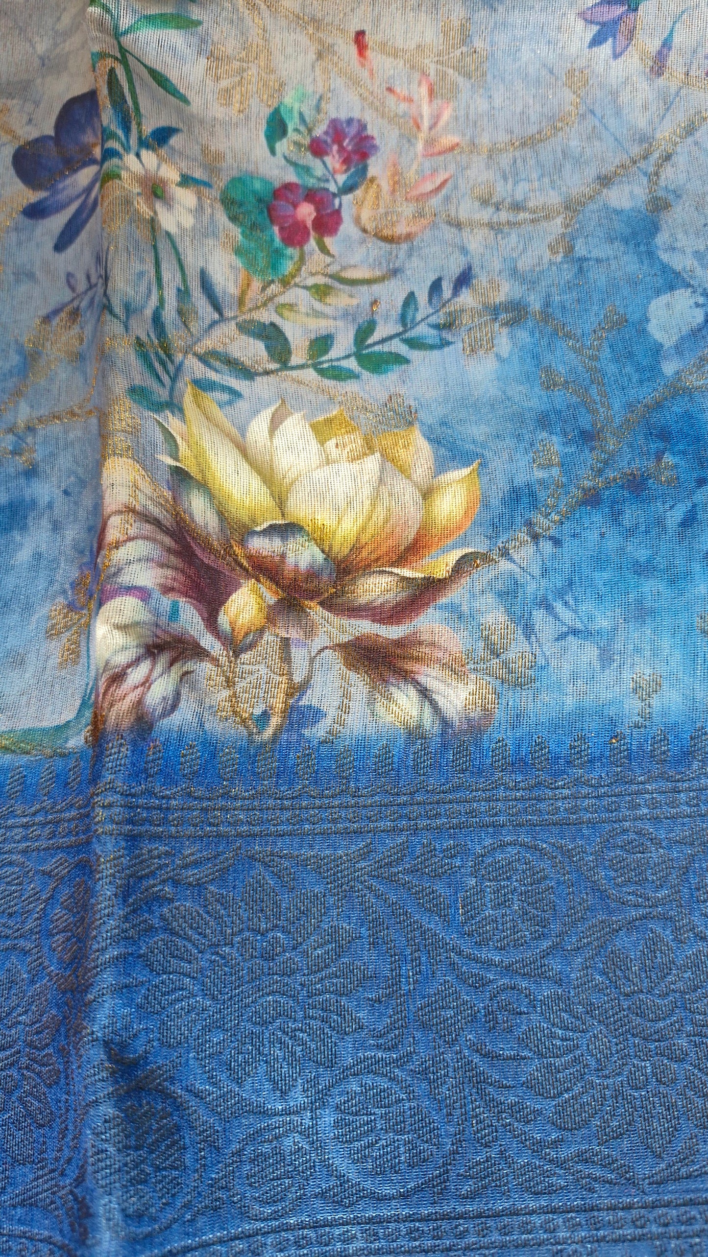 BLUE FLORAL ORGANZA SAREE