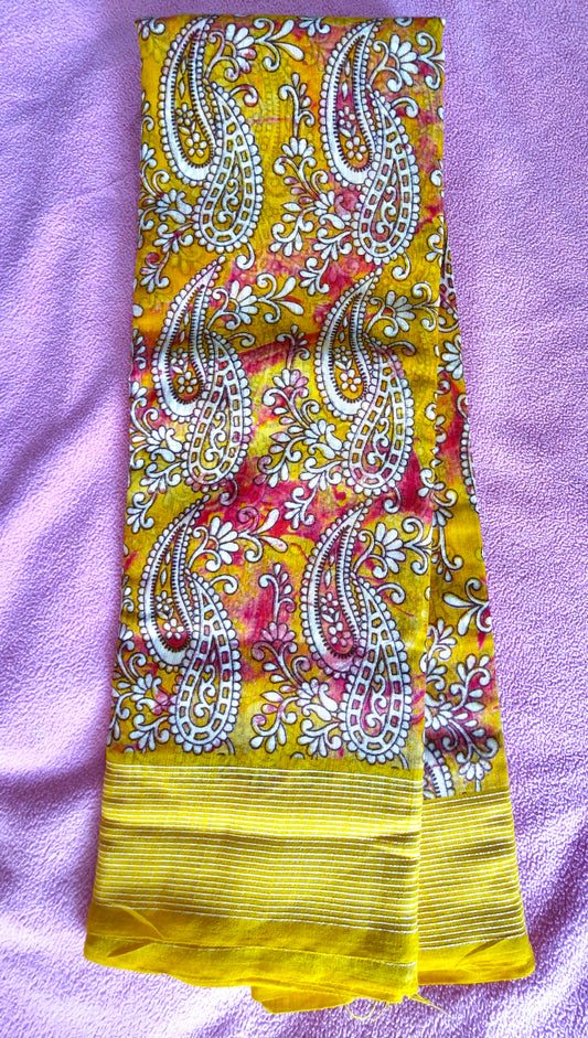 YELLOW RED COTTON SAREE