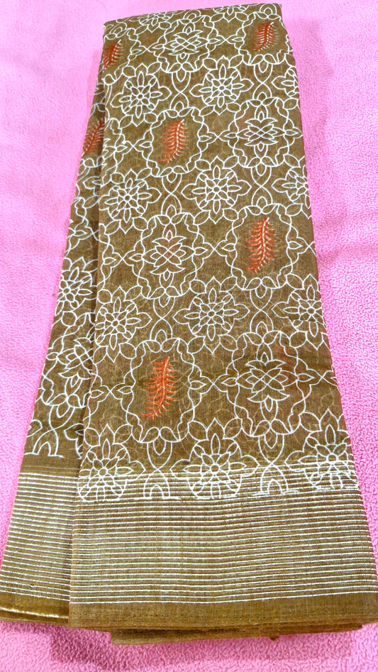 MUSTARD BIEGE COTTON SAREE