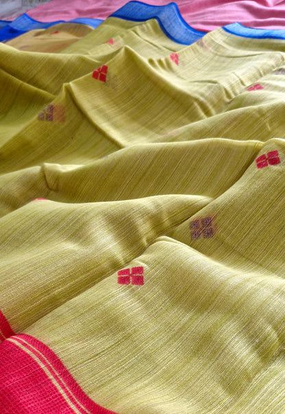 LIME YELLOW COTTON SAREE